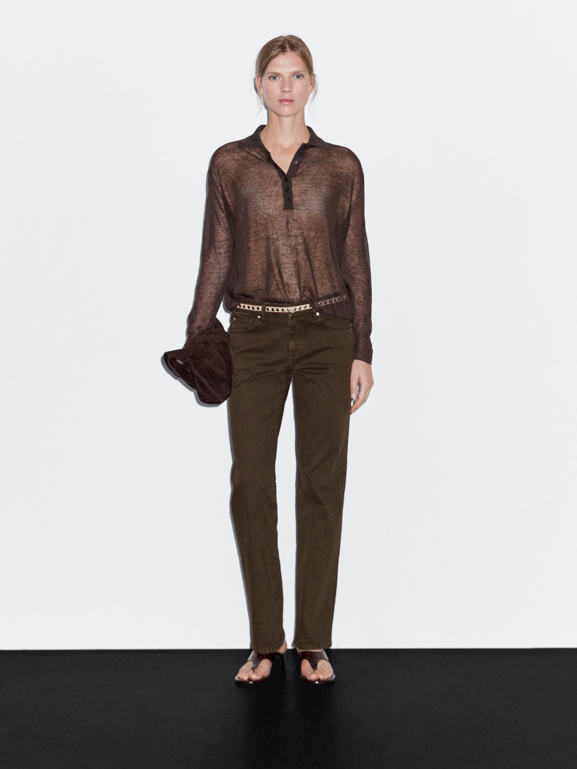 Tik bichimli, oʻrta boʻksali denim effektli shim