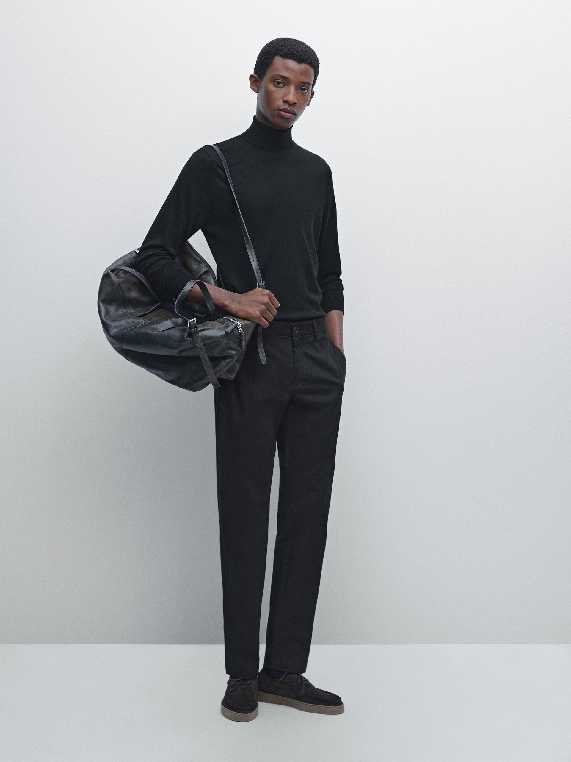 Dzianinowy Sweter Z Mieszanki Wełny Z Półgolfem - Czarny - L - Massimo Dutti - Mężczyzna