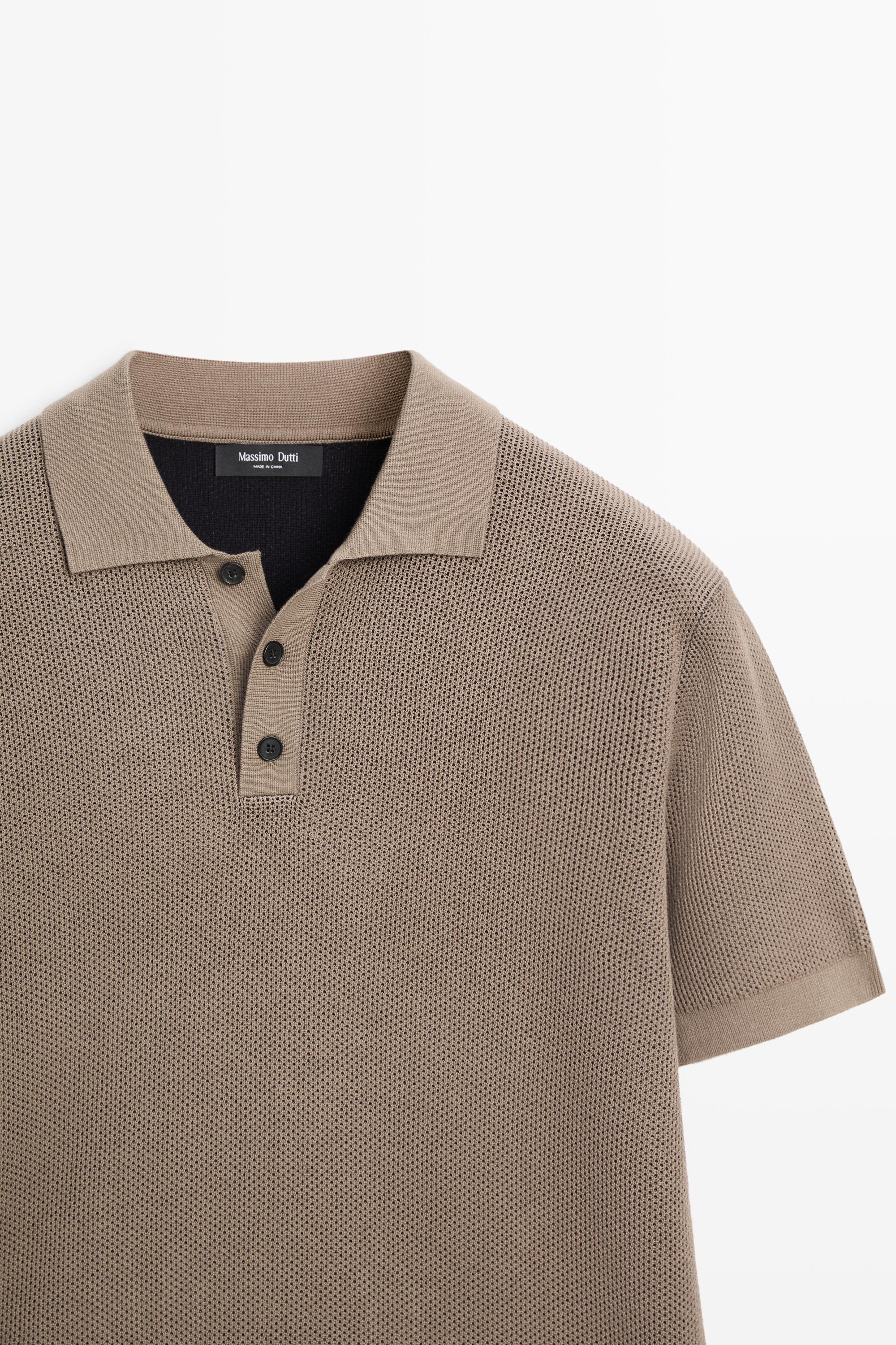 100% cotton textured contrast polo shirt — BEIGE