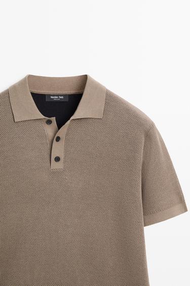 100% cotton textured contrast polo shirt — BEIGE 8