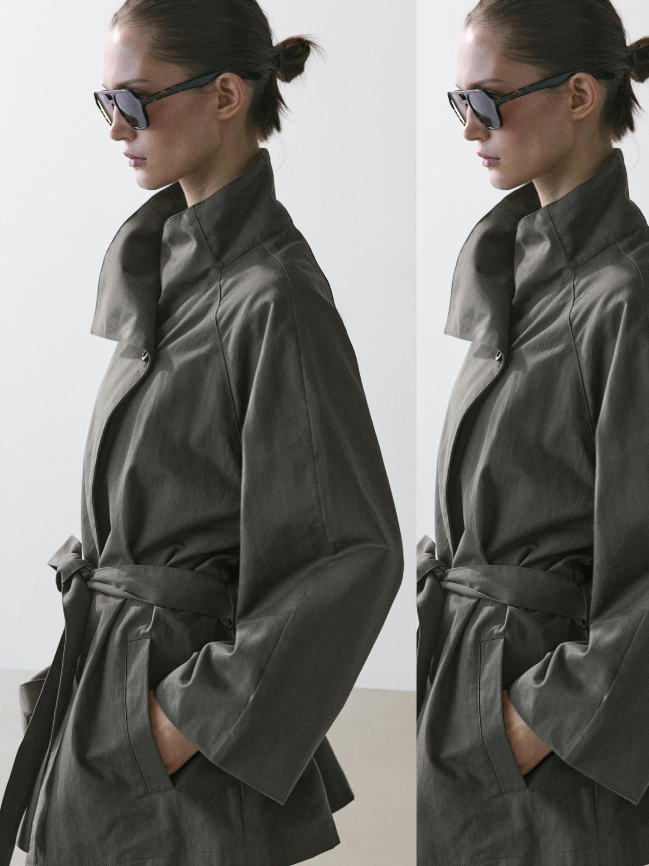 Trench corto cinturón mezcla algodón