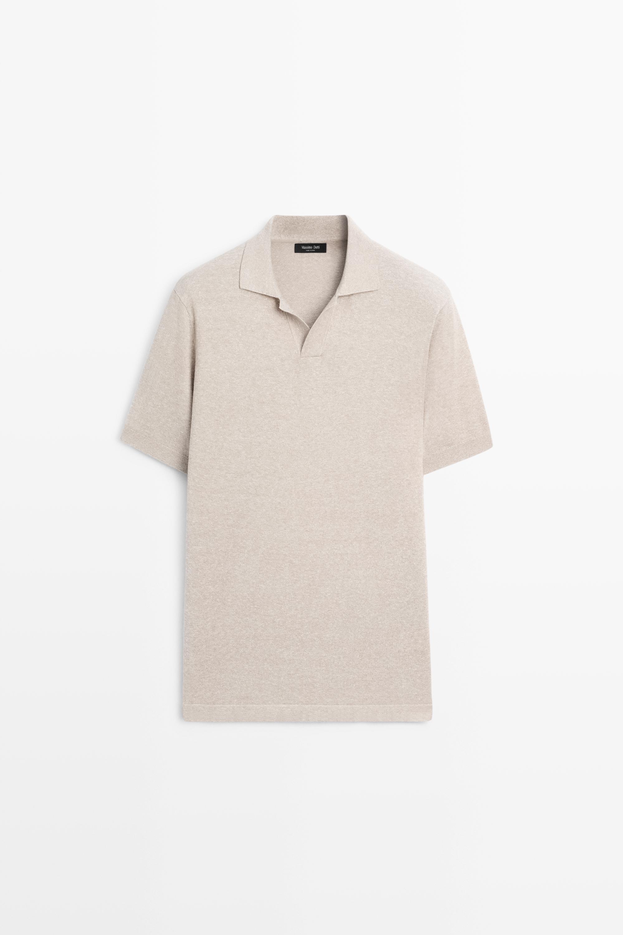 Cotton and linen knit polo sweater — BEIGE