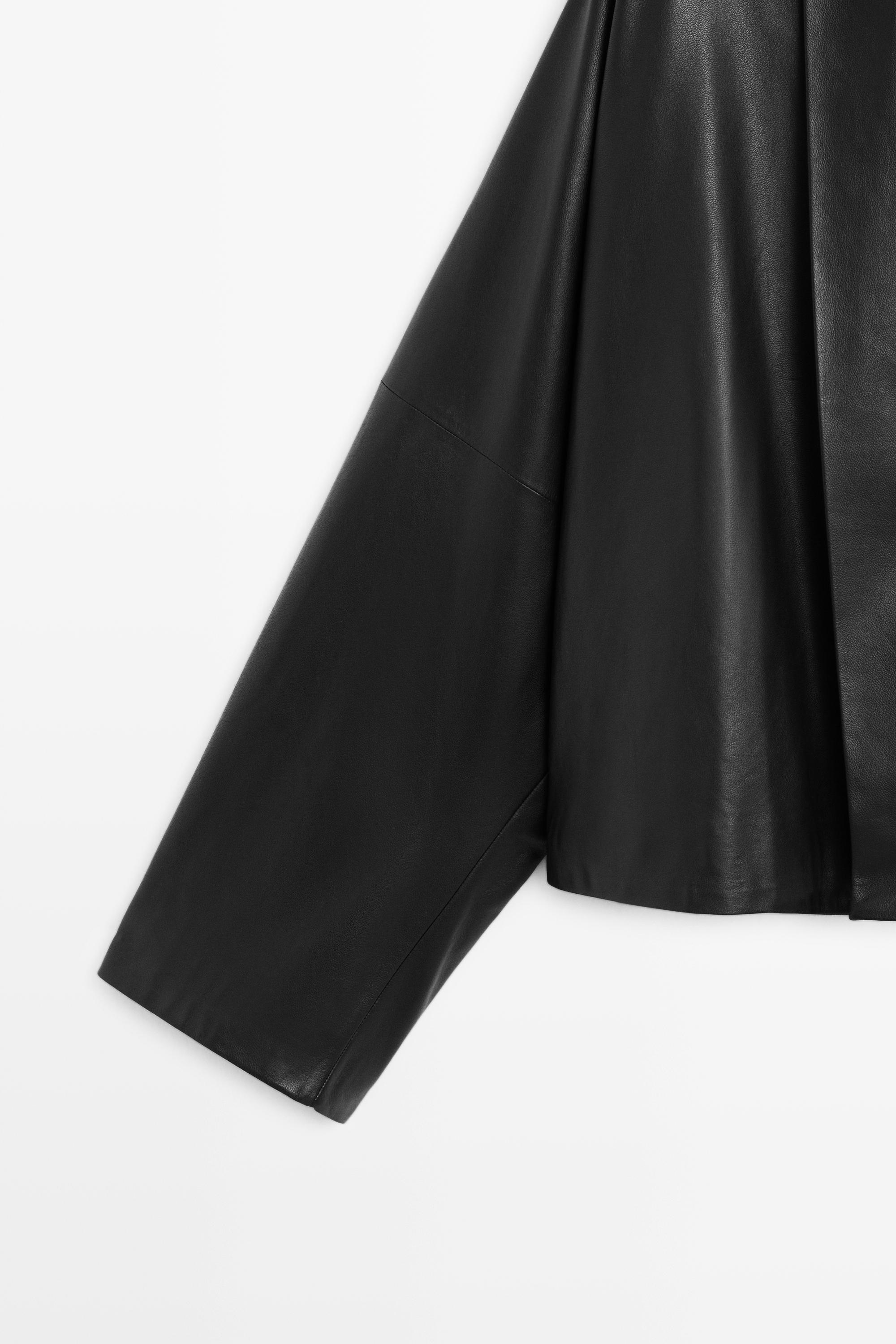 Nappa leather lapel kimono — BLACK