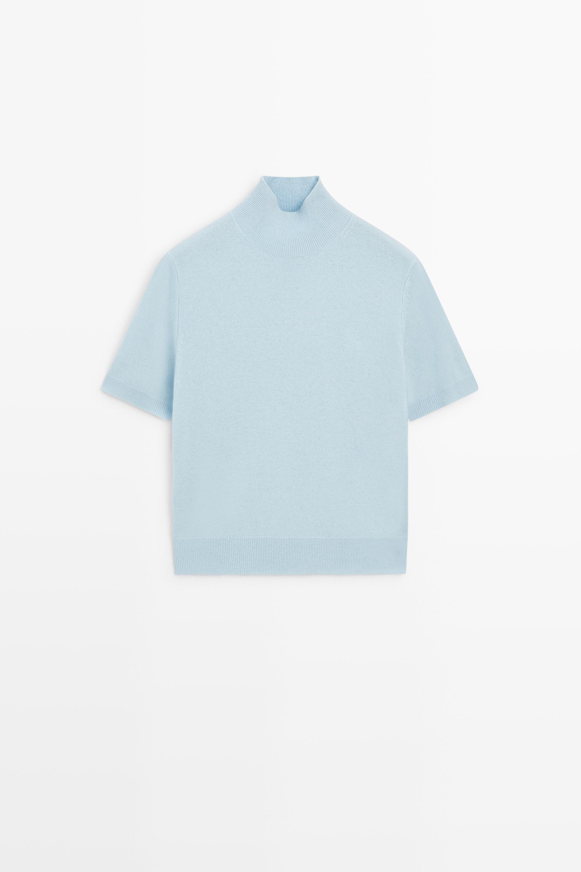 Wool-cashmere blend short sleeve knit sweater