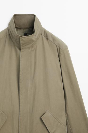 Long high neck 100% cotton parka — PALE KHAKI 4