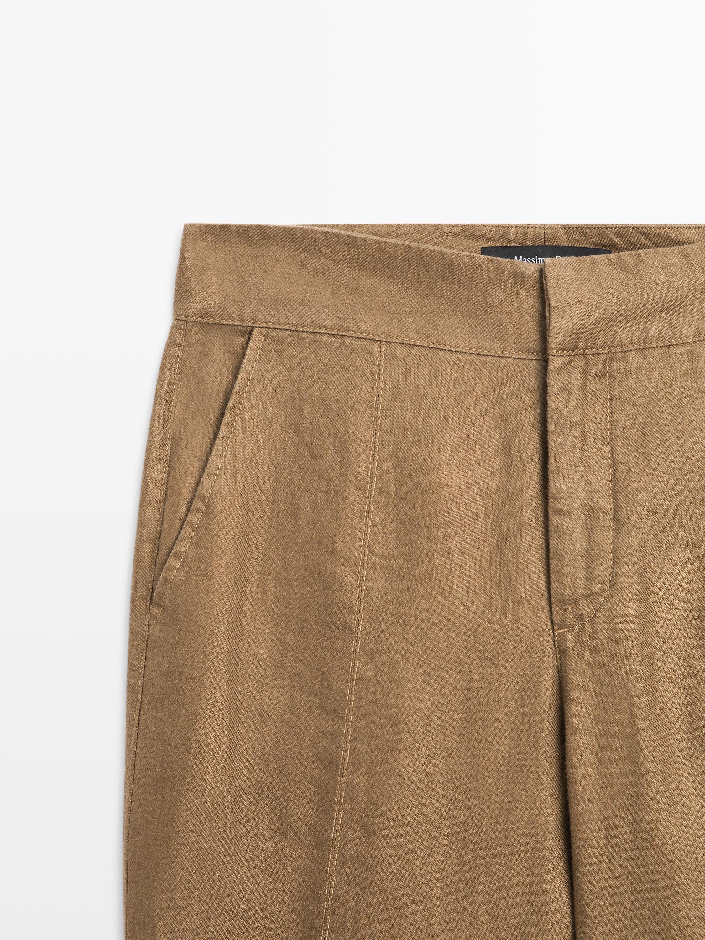 100% linen kick flare fit pants — FADED GREEN