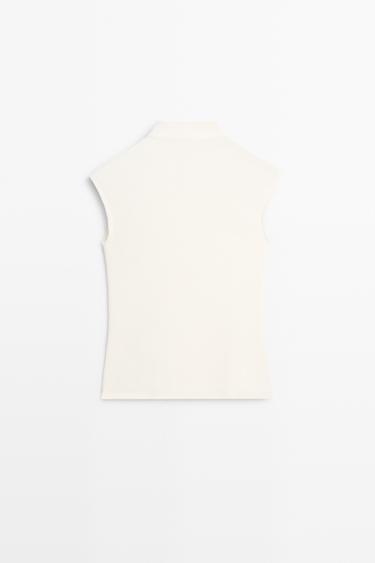 Stretch top with funnel neck — Off white 6