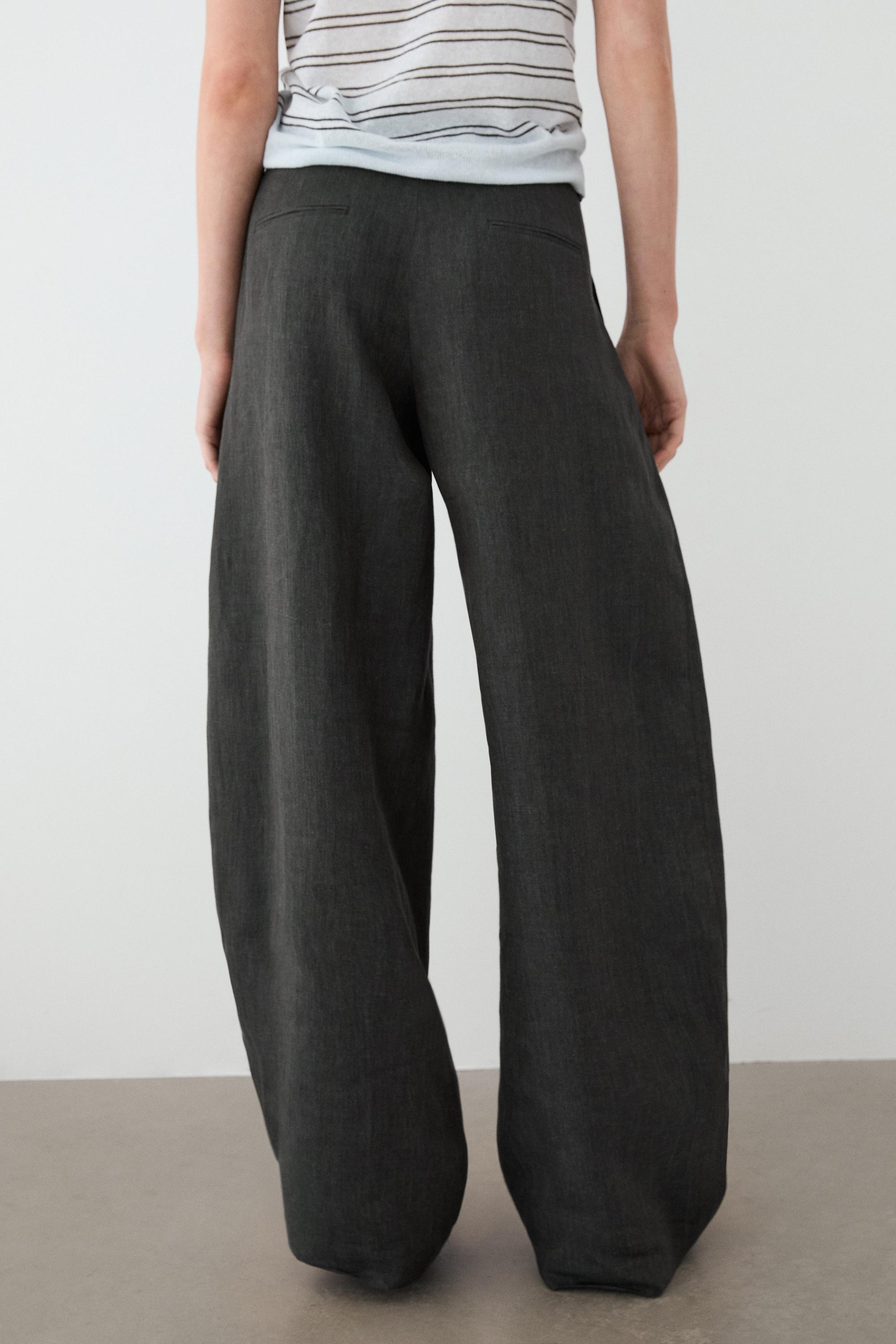 Melange trousers with linen side piece — BLUISH GREEN