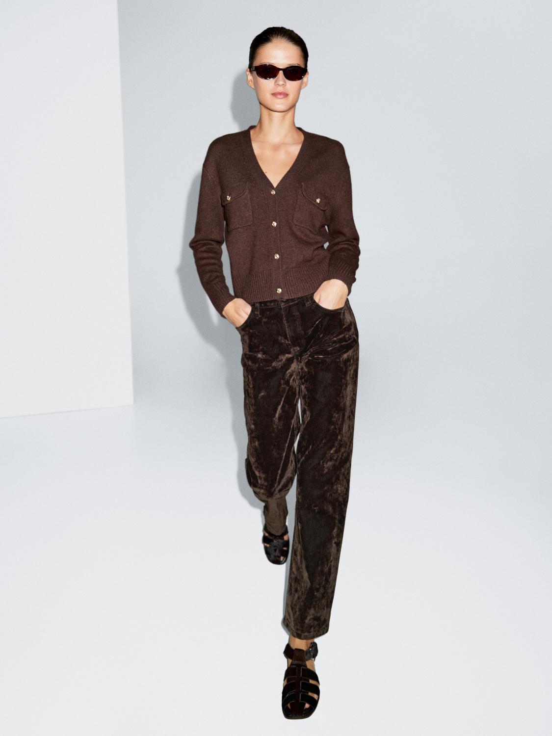 Jeans Straight Fit Tiro Medio - Chocolate - 42 - Massimo Dutti - Mujer