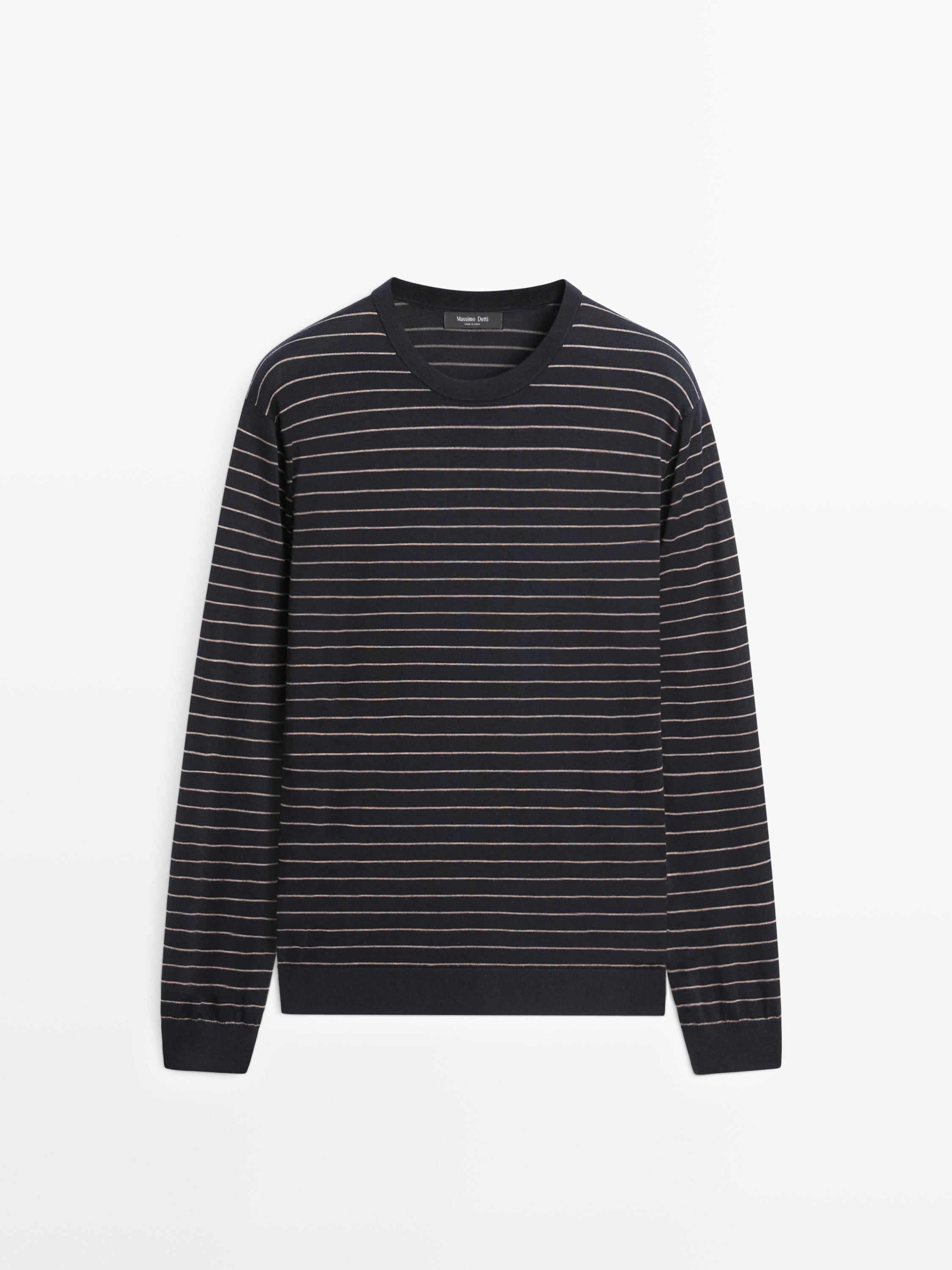 Striped long sleeve knit sweater — NAVY BLUE