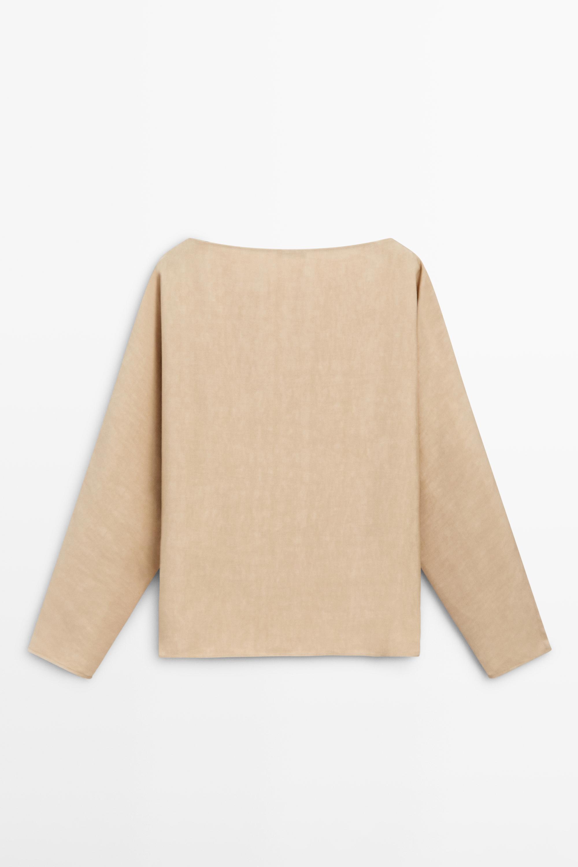 Flowing boat neck shirt — BEIGE