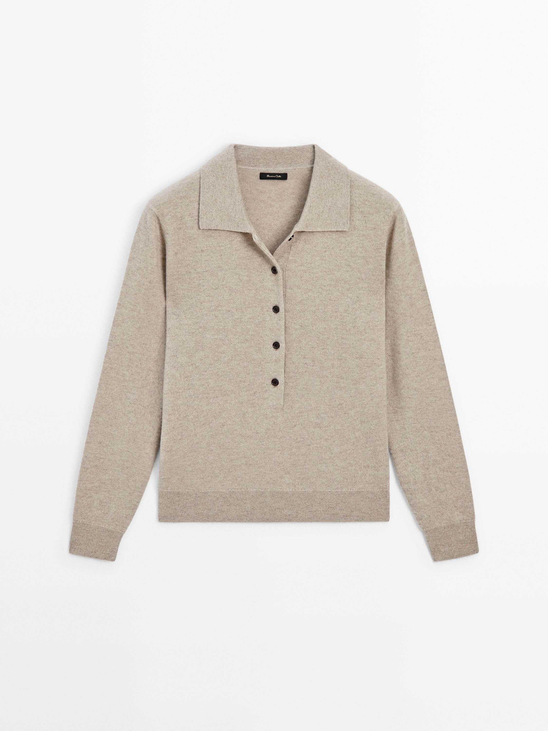 100% cashmere knit polo sweater