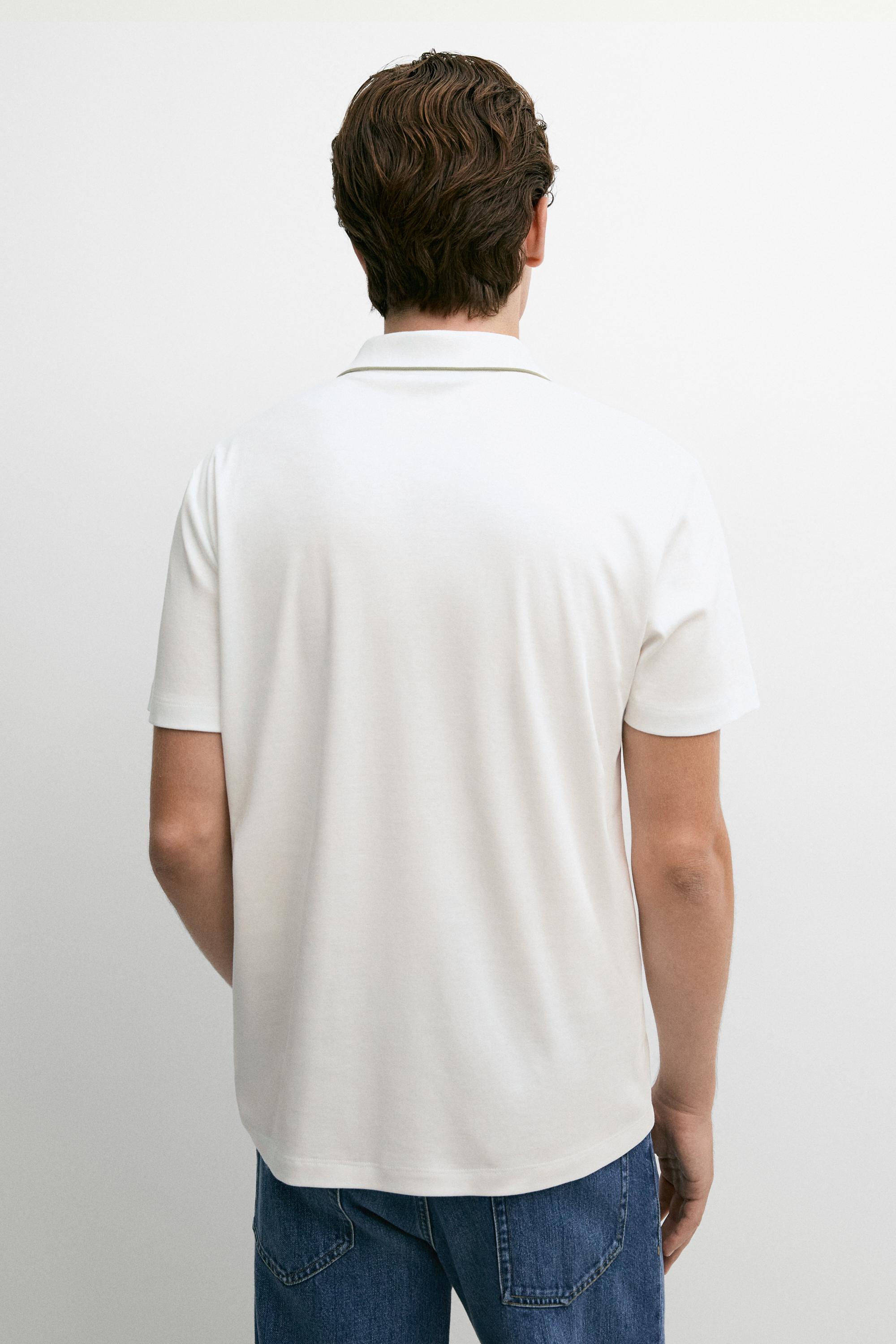 Short sleeve polo shirt with contrast detail — CREAM