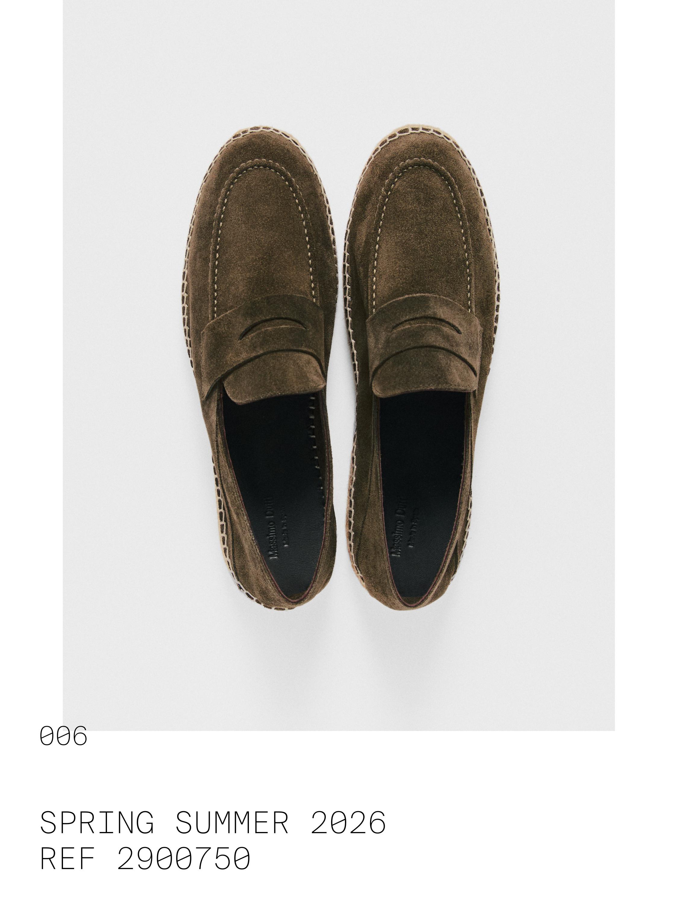 Split leather espadrilles with penny strap — KHAKI