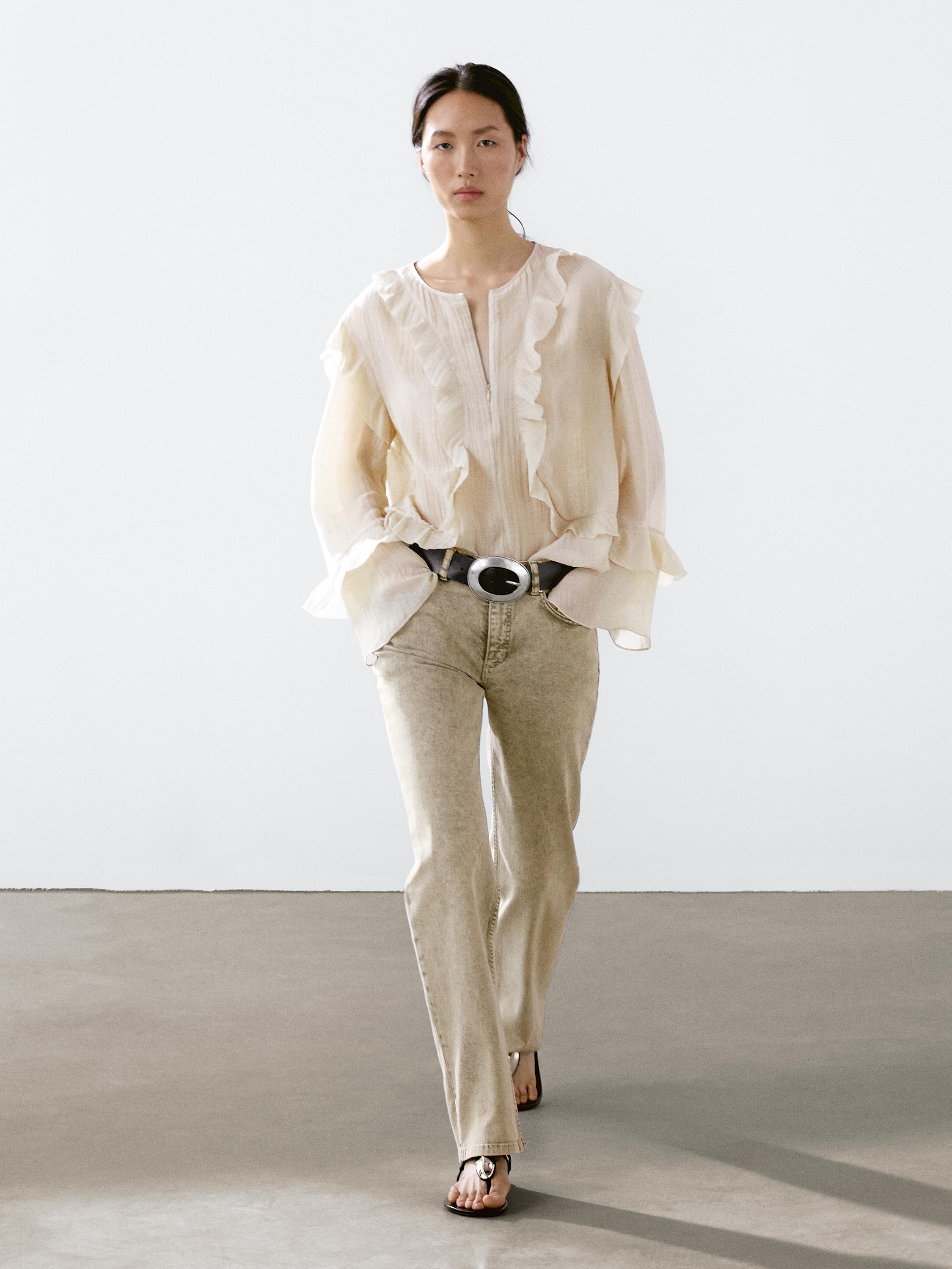 Jean straight mid-rise en coton mélangé