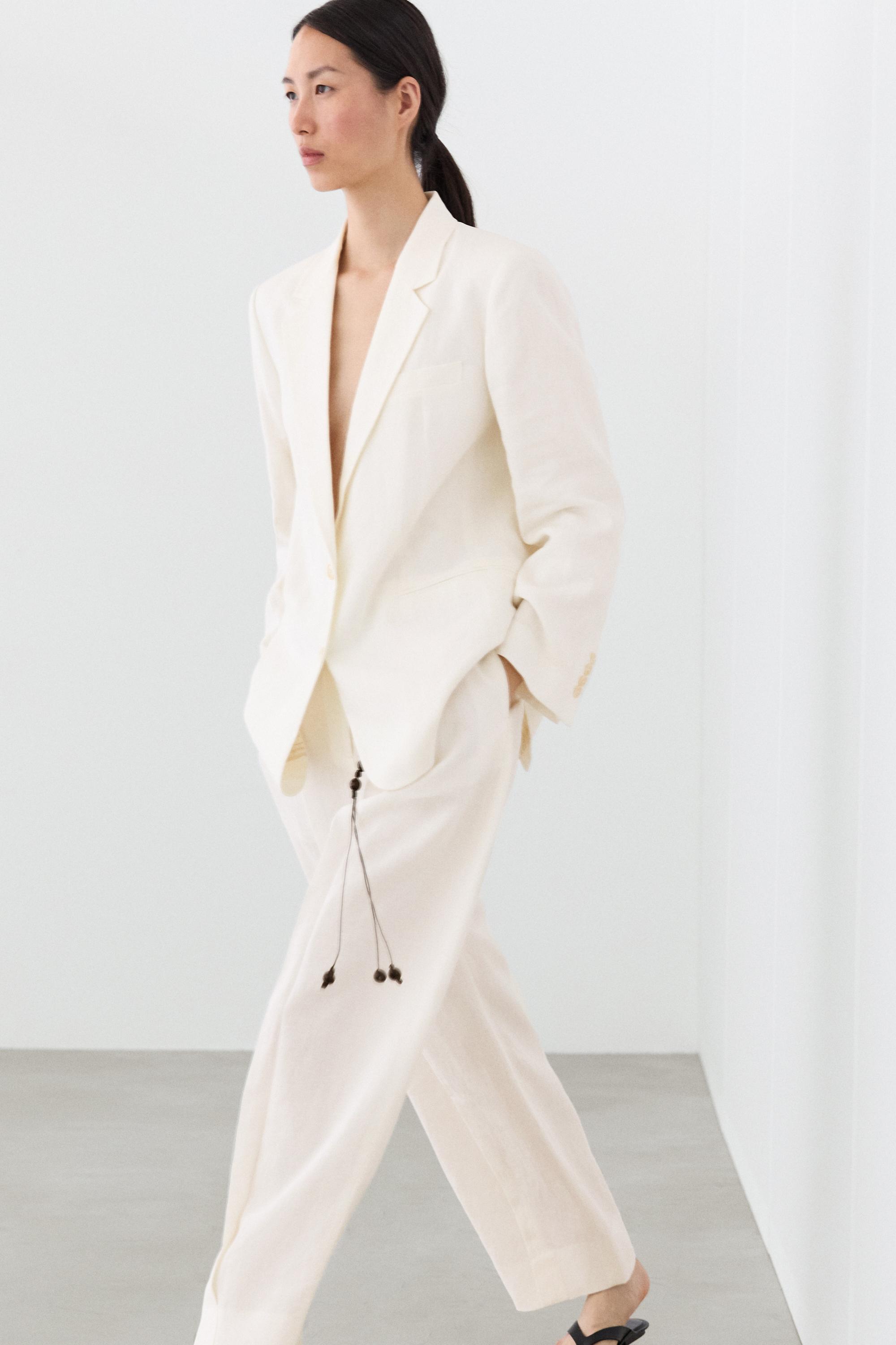 Linen trousers with darts — Off white