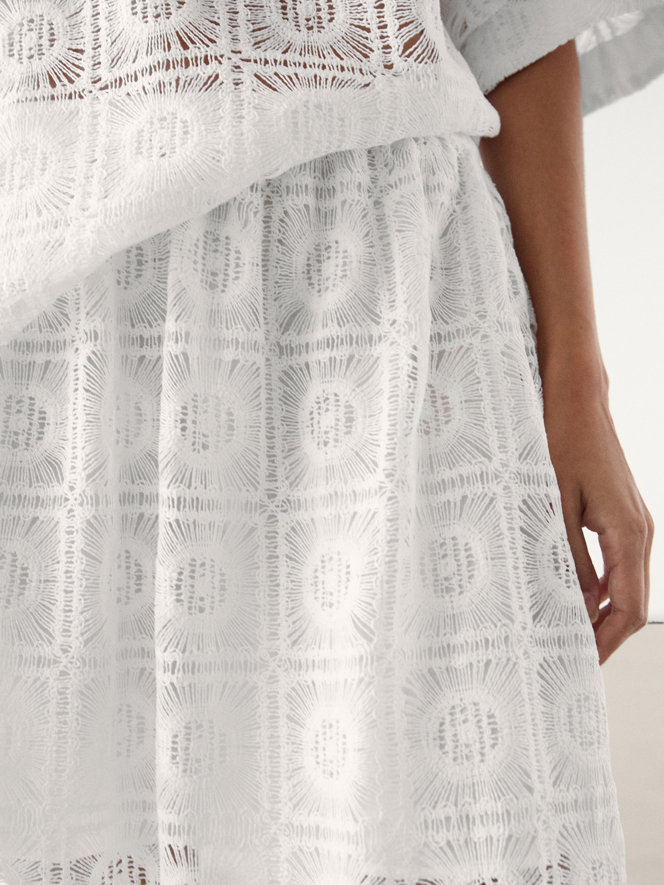 Long embroidered crochet co-ord skirt