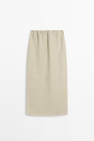 Double-layer midi skirt - STUDIO — PALE KHAKI 2
