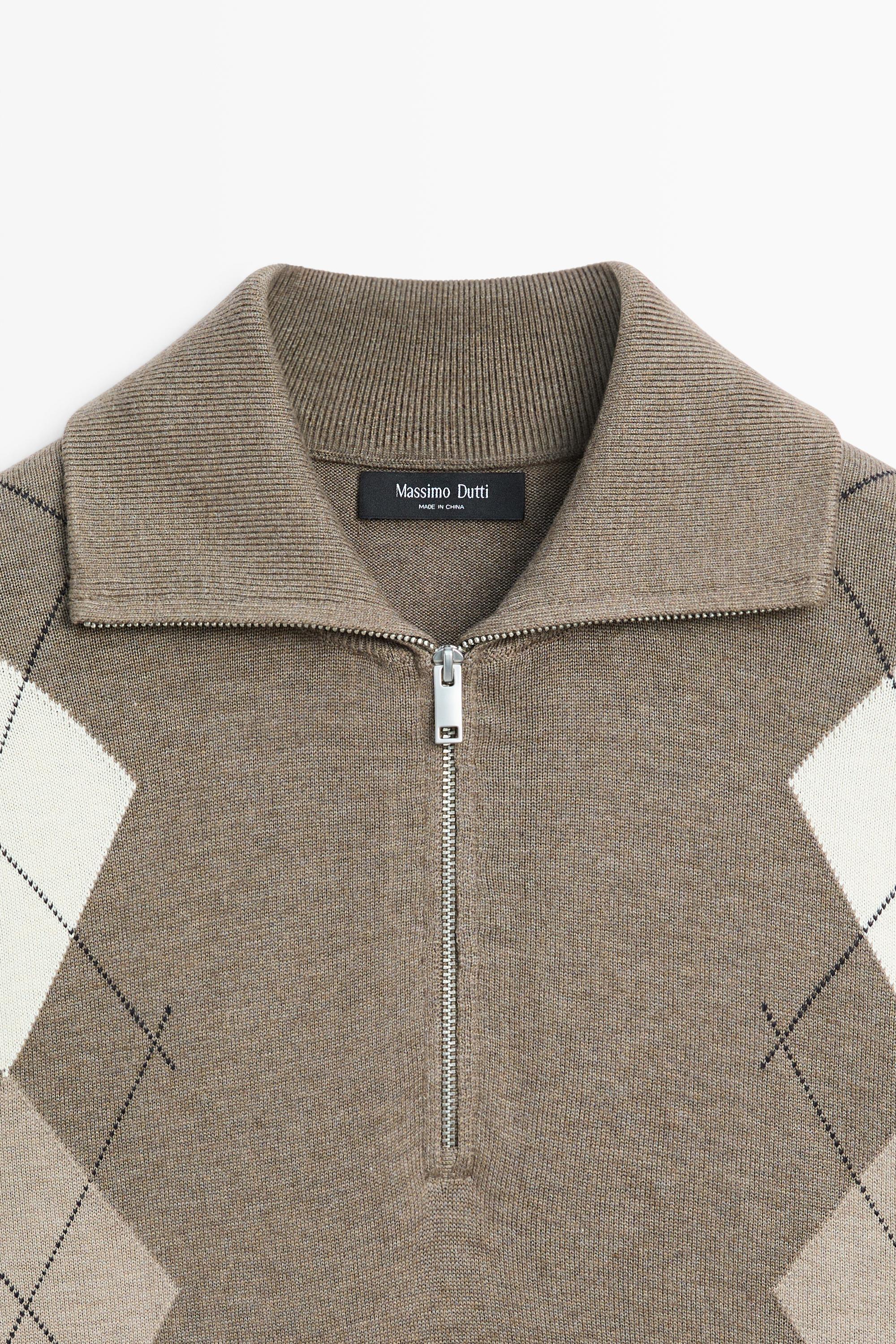 Argyle quarter-zip knit sweater — KHAKI