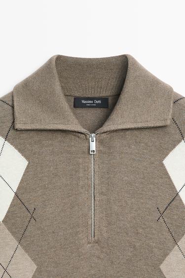 Argyle quarter-zip knit sweater — KHAKI 4