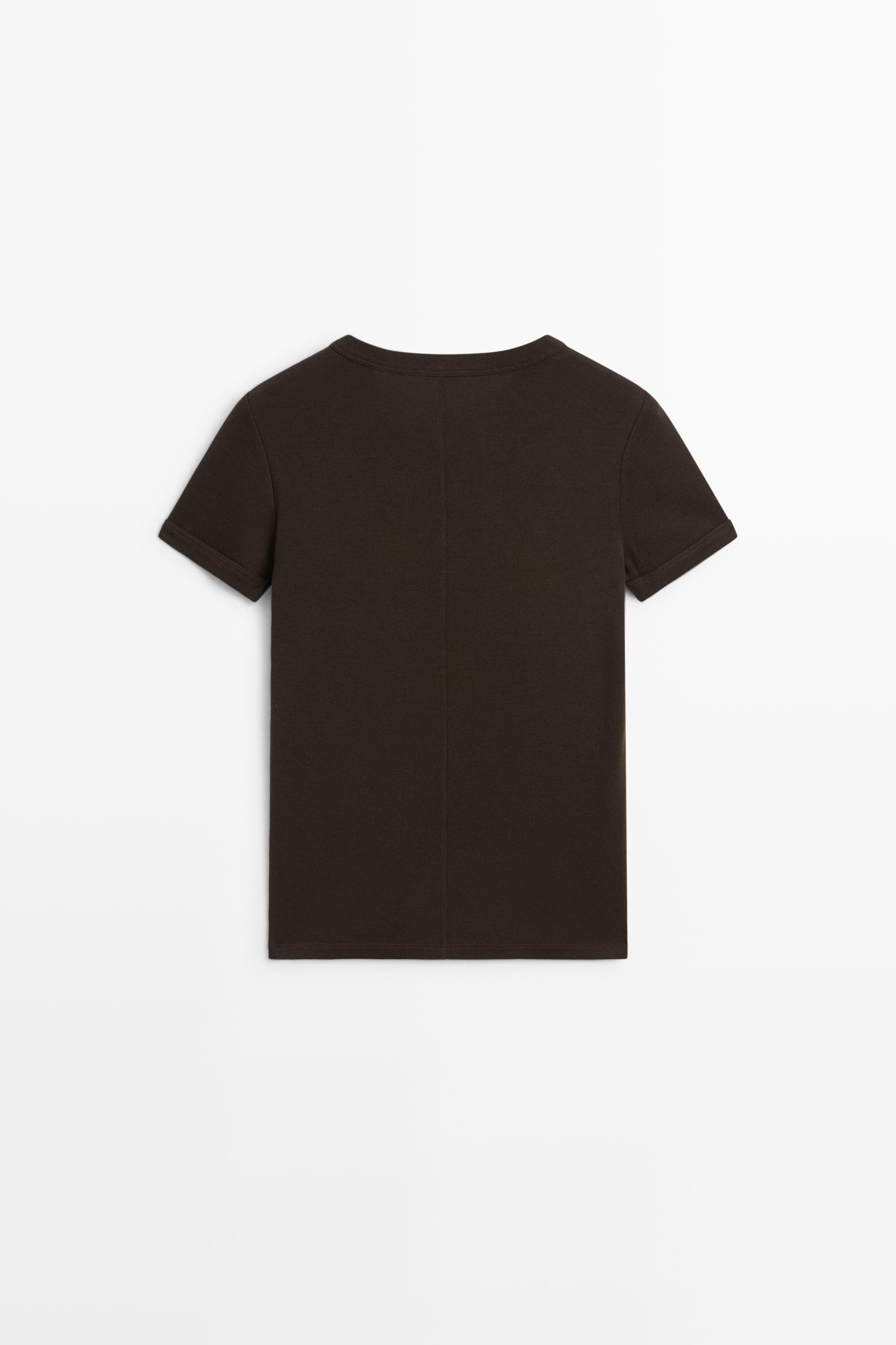 Ribbed short sleeve T-shirt — BROWN