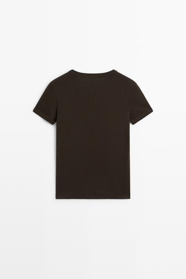 Ribbed short sleeve T-shirt — BROWN 6