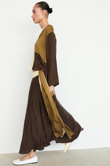Contrast Ruffle Midi Skirt — BROWN 9