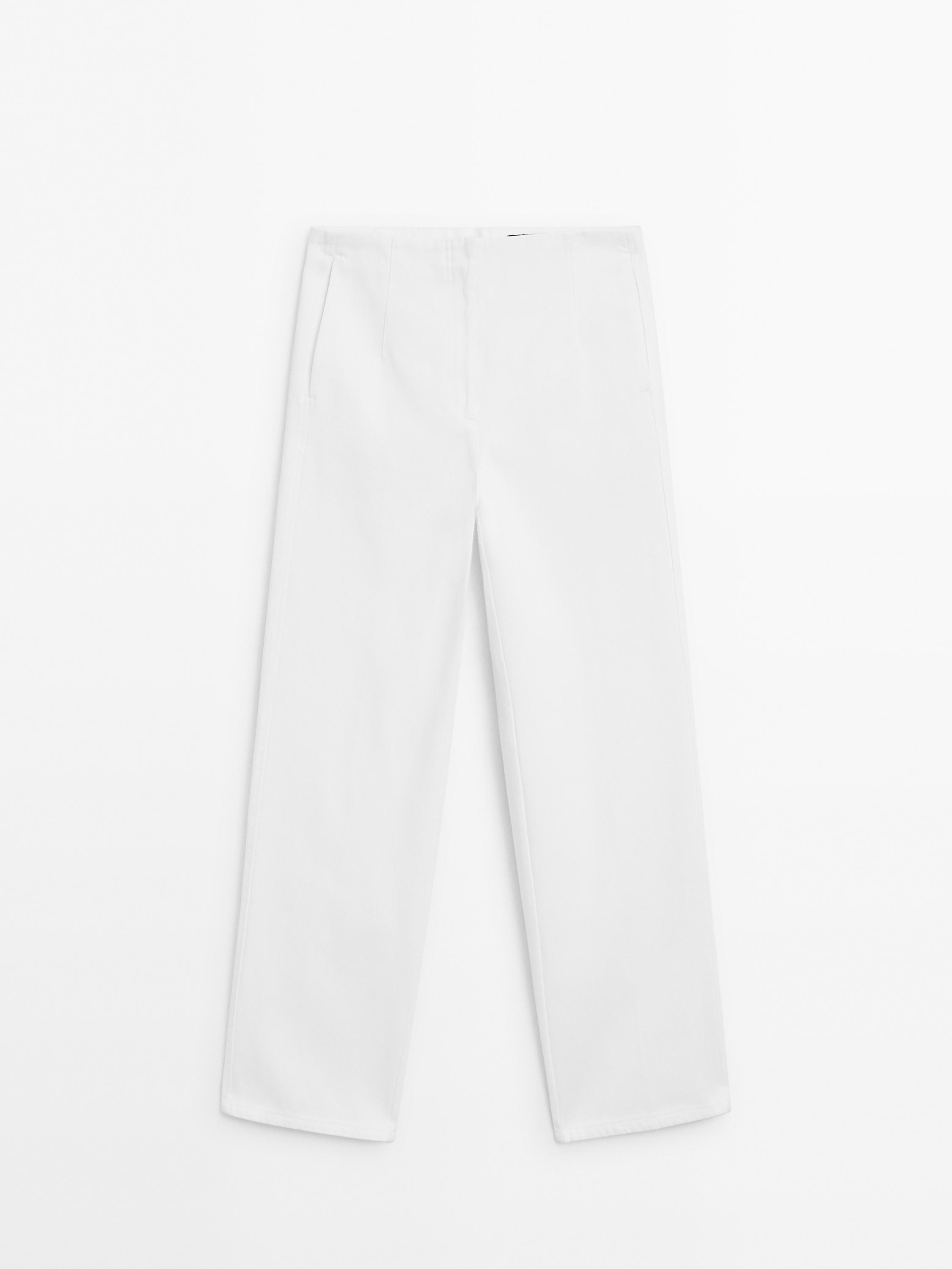 Wide-leg cotton trousers with no waistband