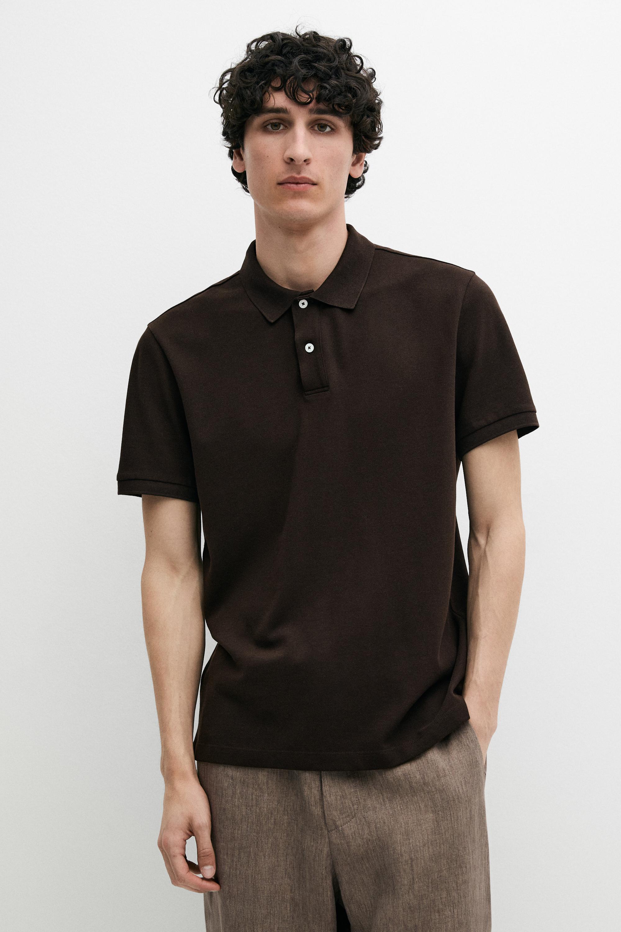 Micro-textured cotton piqué polo shirt — Chocolate