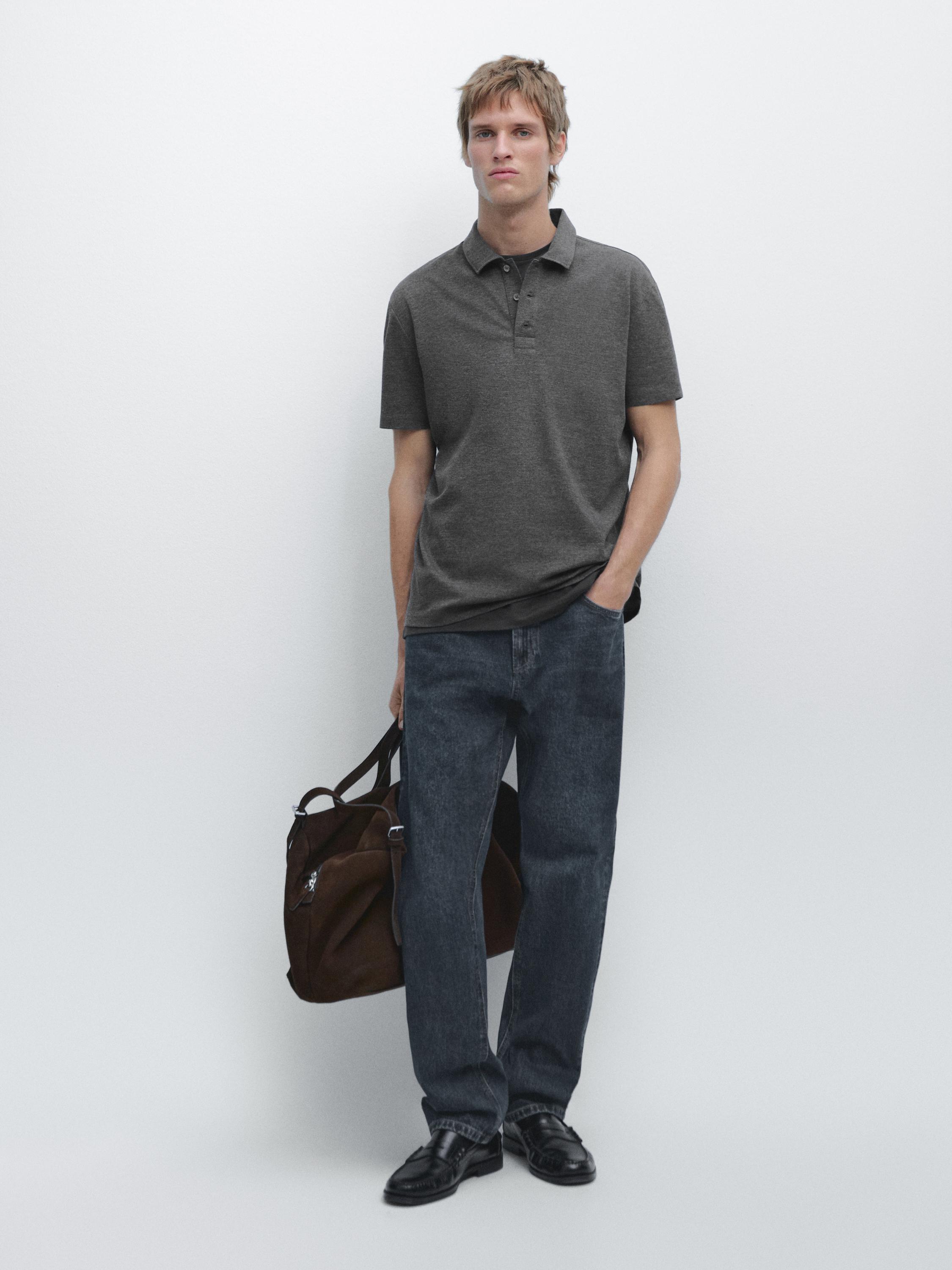 Short sleeve cotton polo shirt — ANTHRACITE GREY