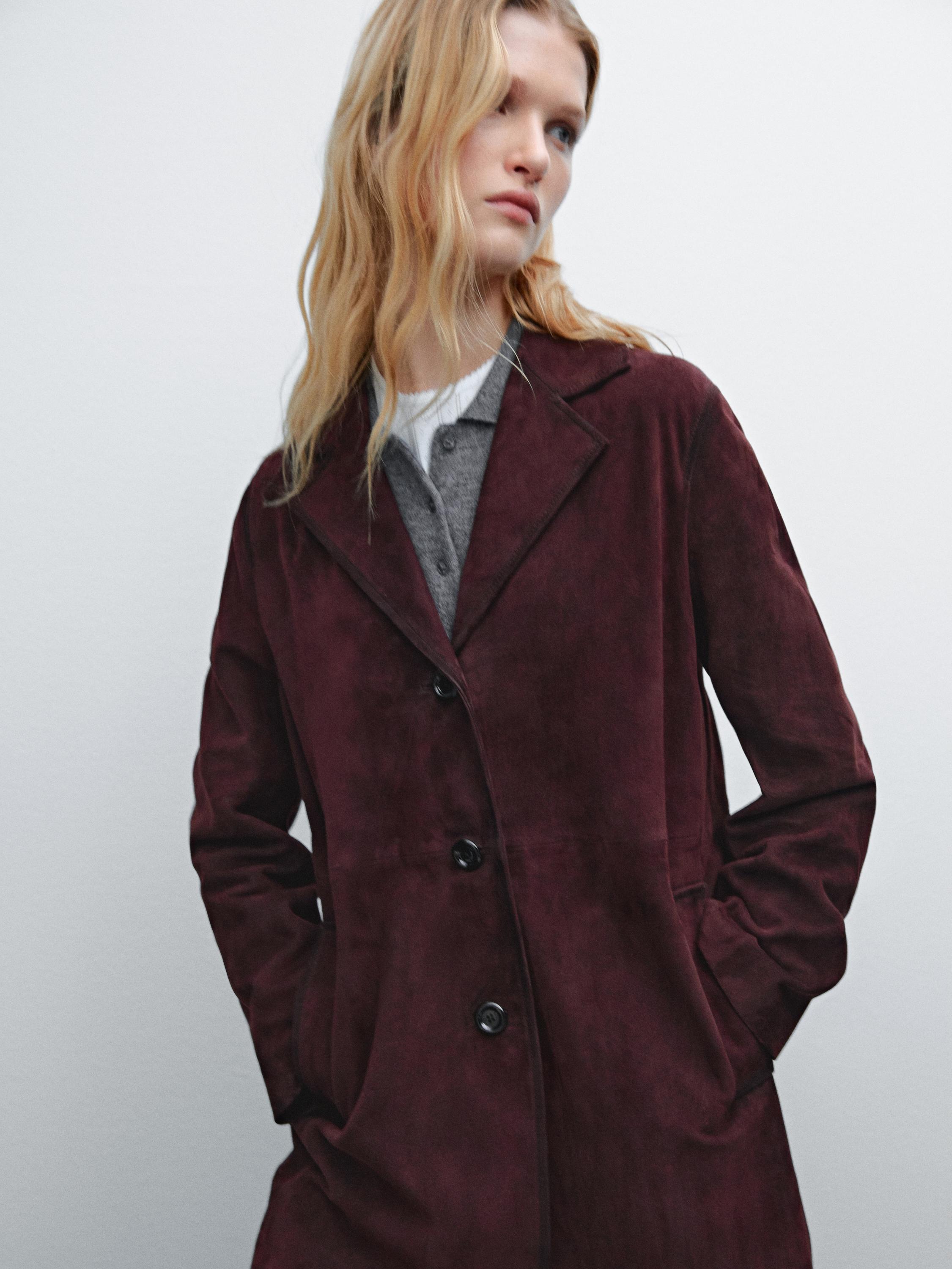 Medium suede leather coat