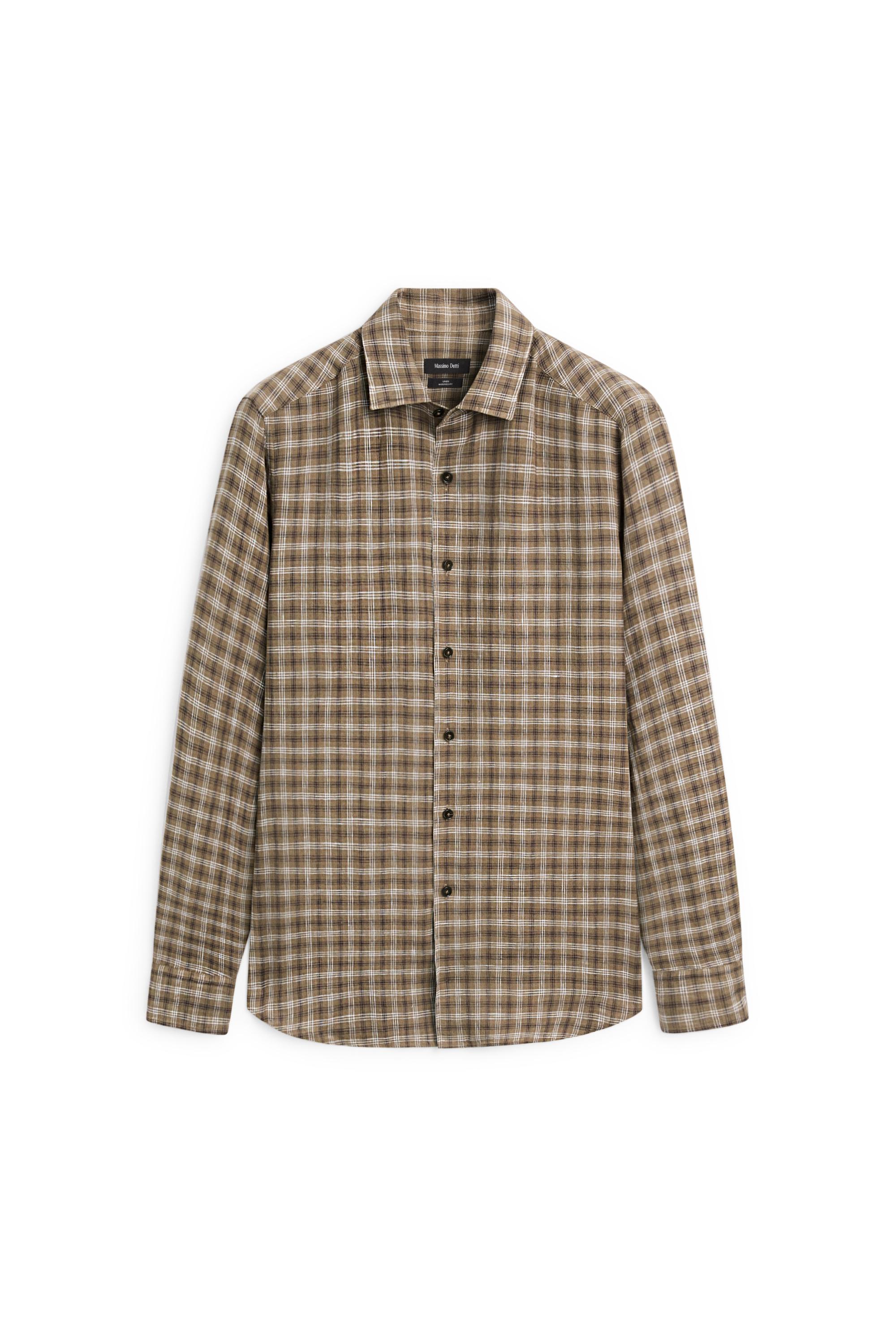 100% linen regular fit check shirt — BROWN MARL