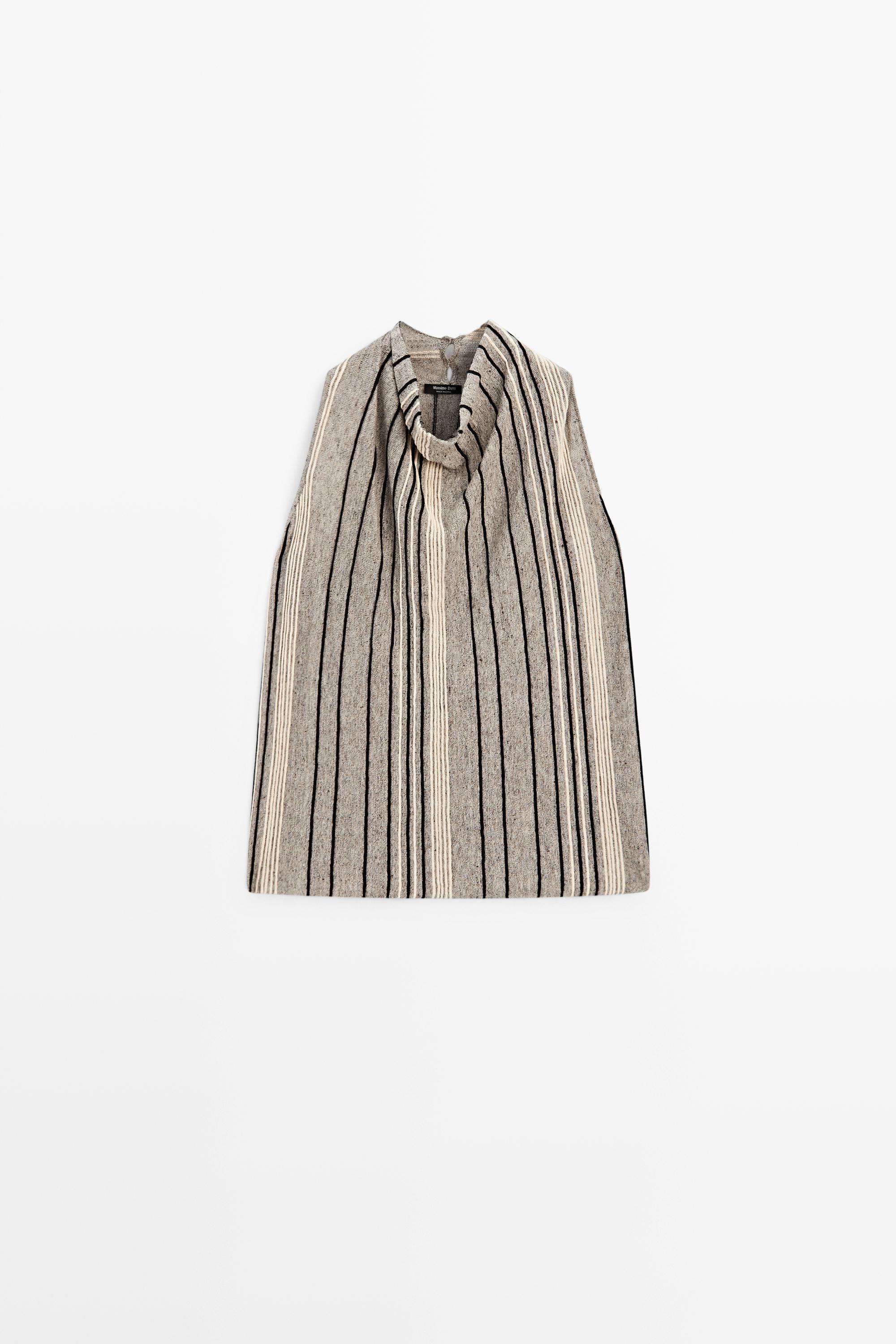 Linen blend top with draped neckline