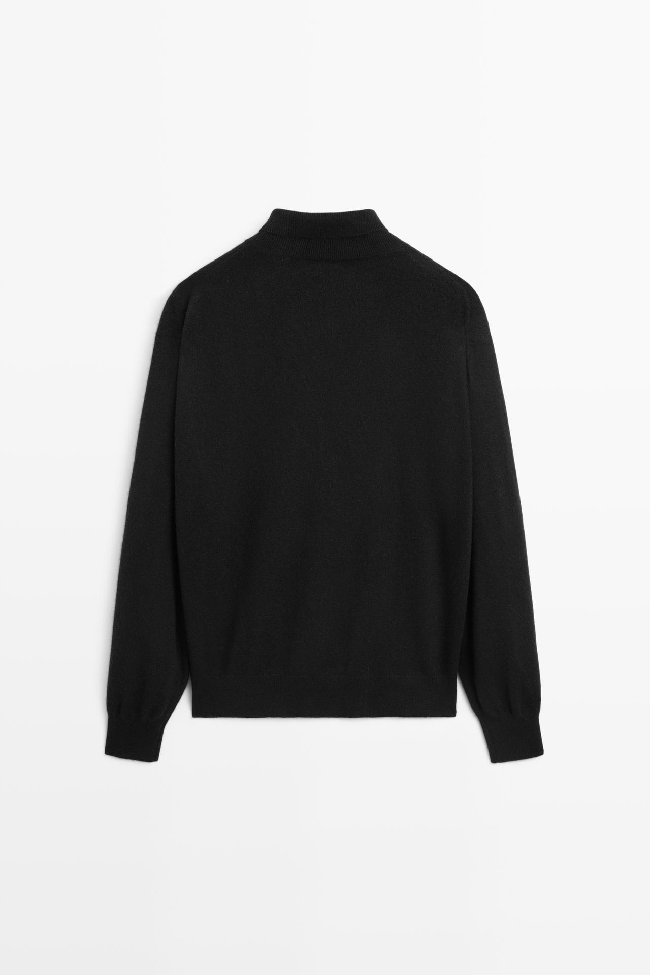 100% cashmere high neck knit sweater — BLACK