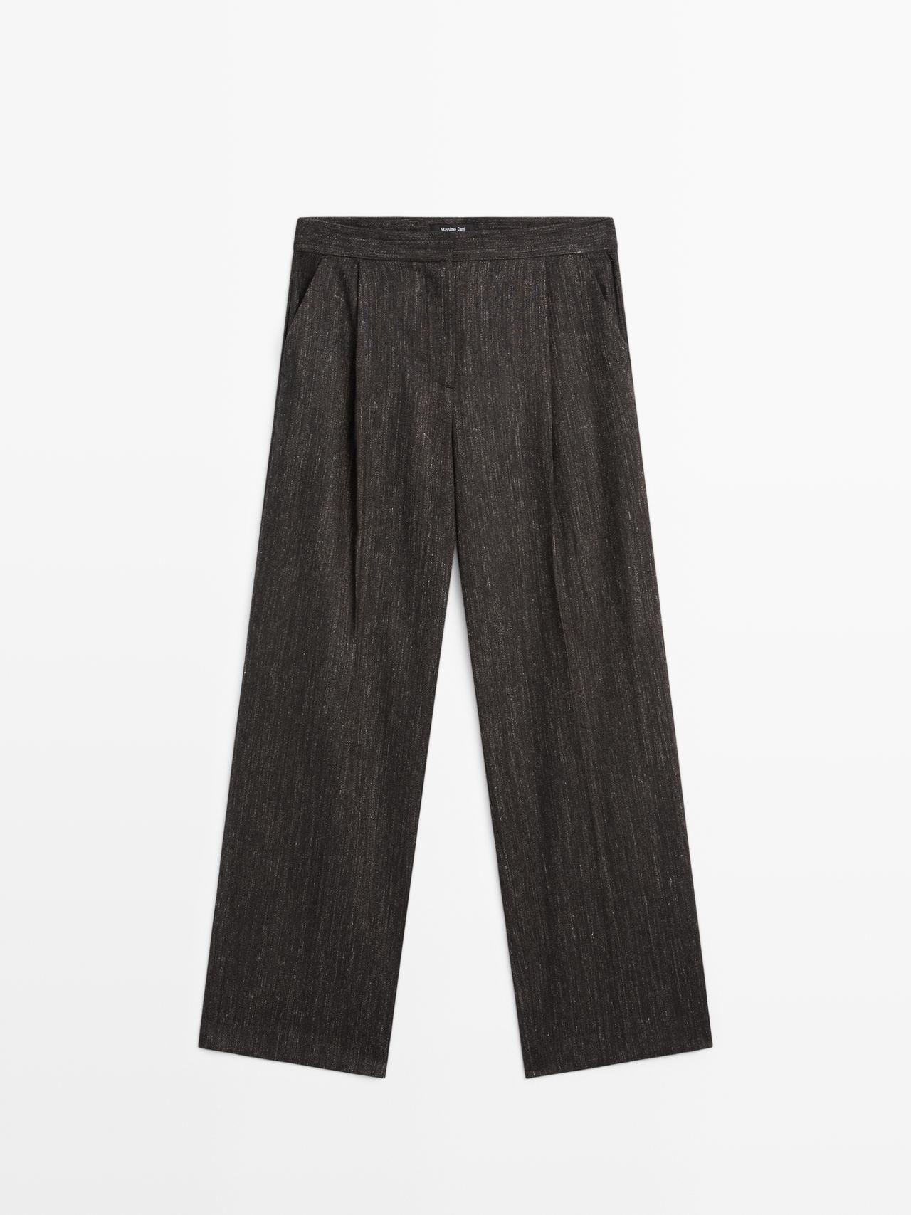 Massimo Dutti - Dames - Gemêleerde Bandplooibroek - Zwart - 42
