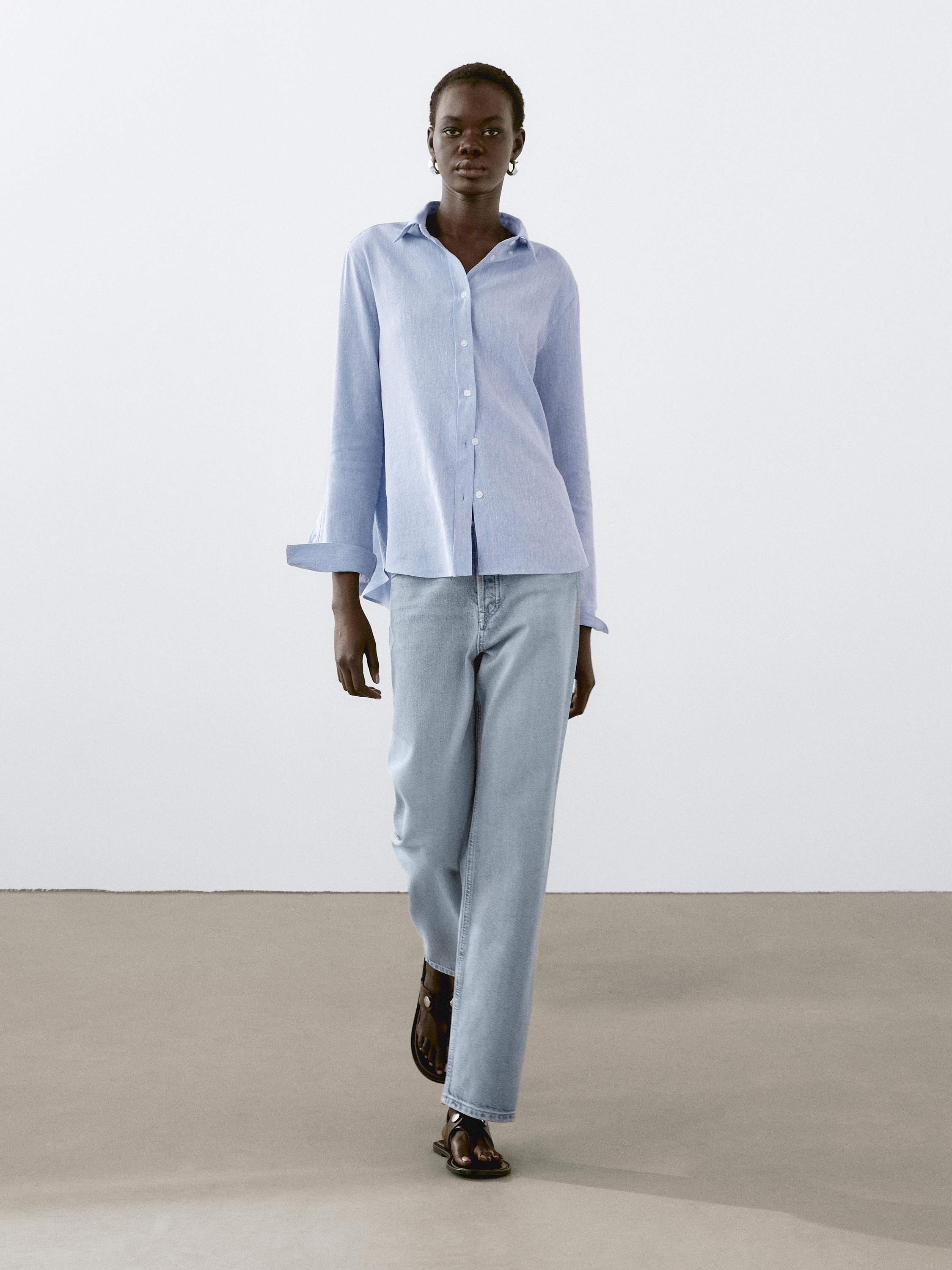 Camisa Azul Camisa Negra Mujer Massimo Dutti Blusa Estampada