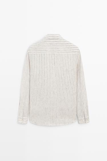 100% linen regular fit striped shirt — BROWN 6