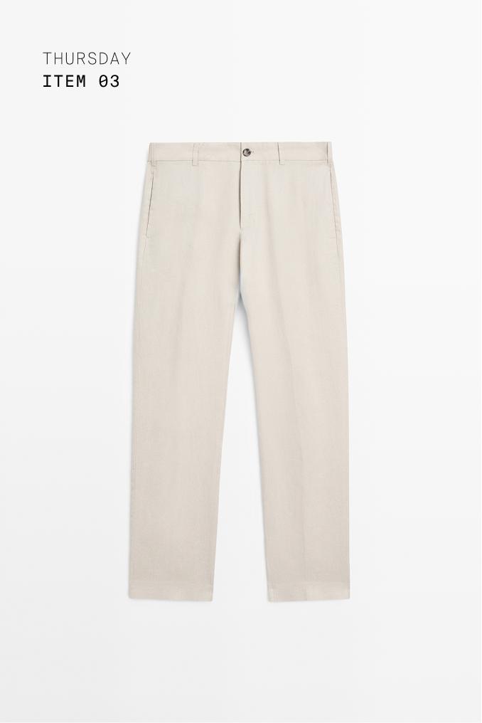 Tapered fit linen pants — BEIGE