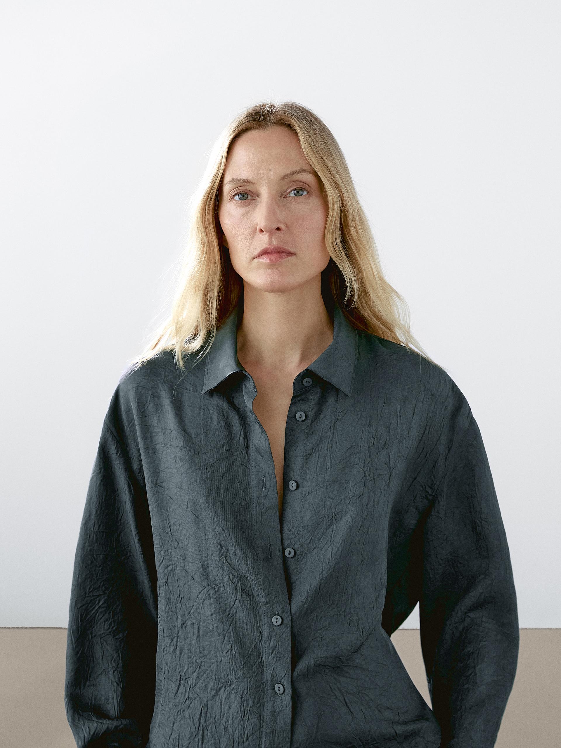 Camicia Satinata Testurizzata - Verde - M - Massimo Dutti - Femminile