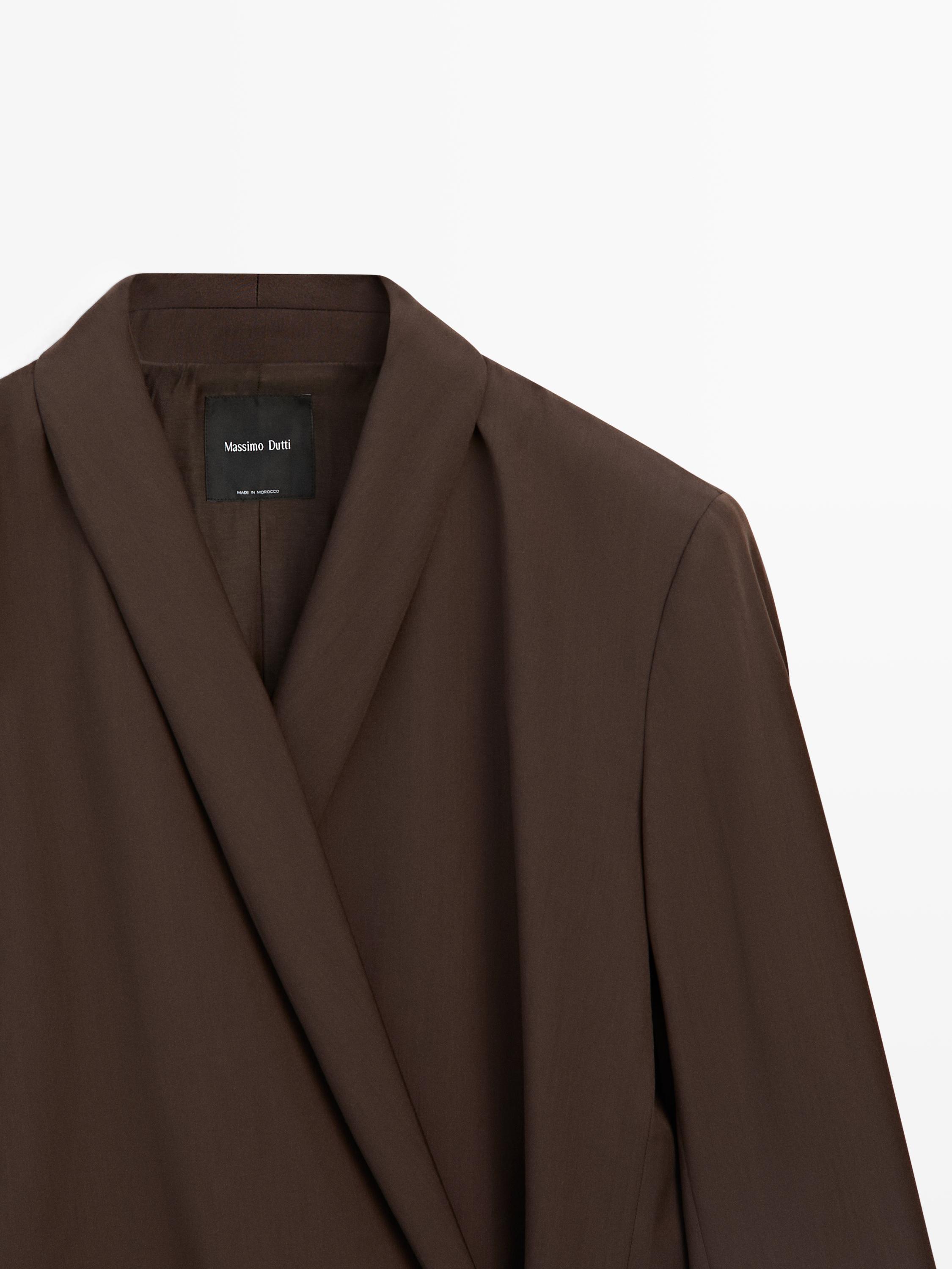 Wool blend blazer with tie detail — Chocolate