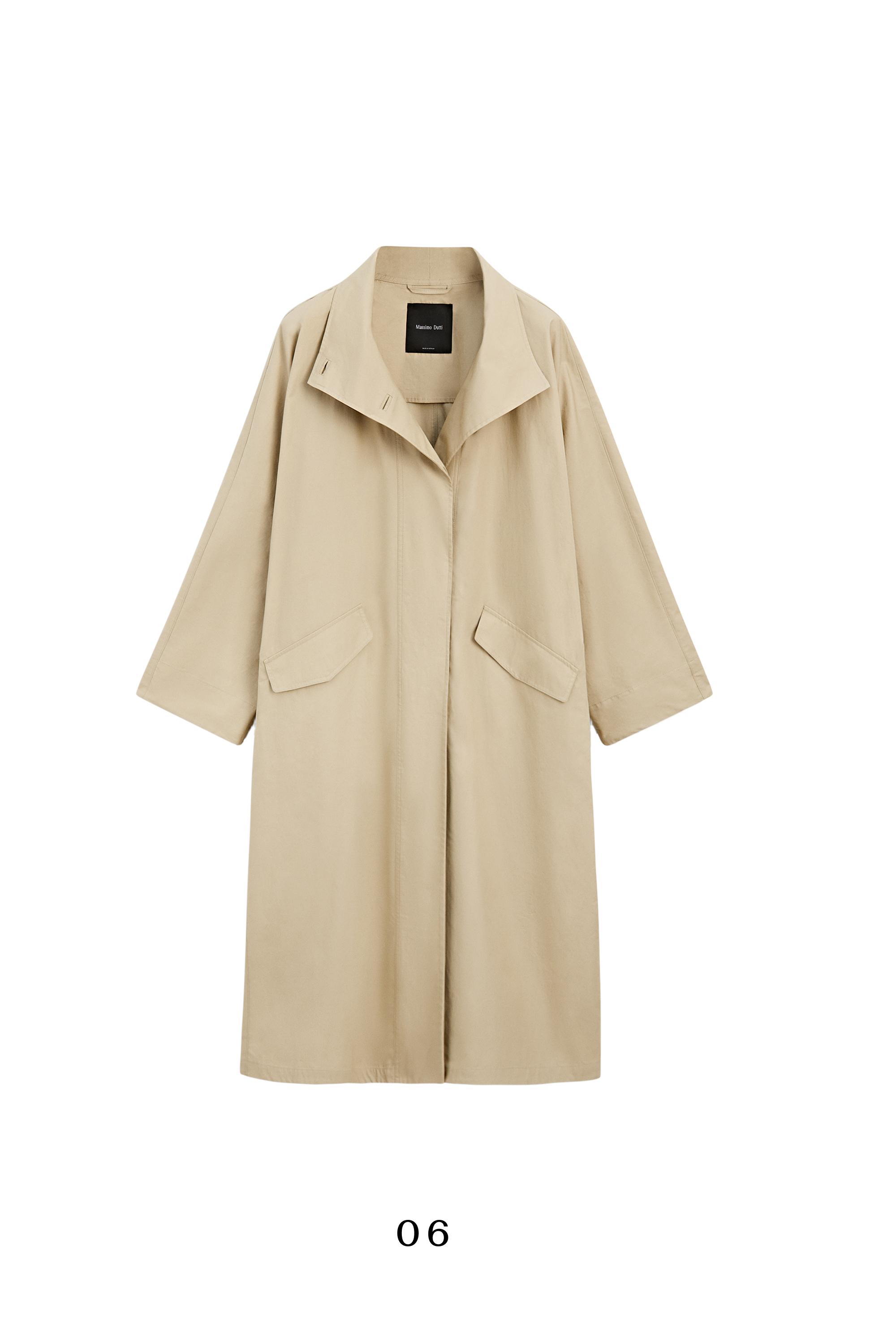 100% Cotton High-Neck Trench Coat — Light Beige