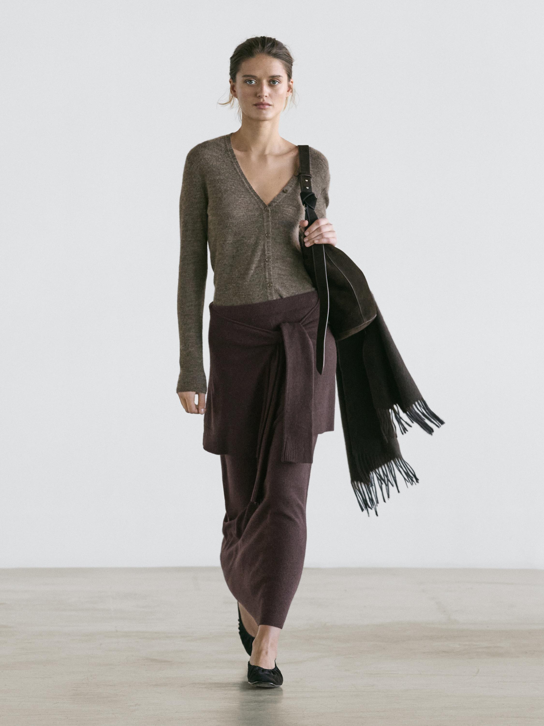 Knit skirt with knotted sleeve details — Chocolate