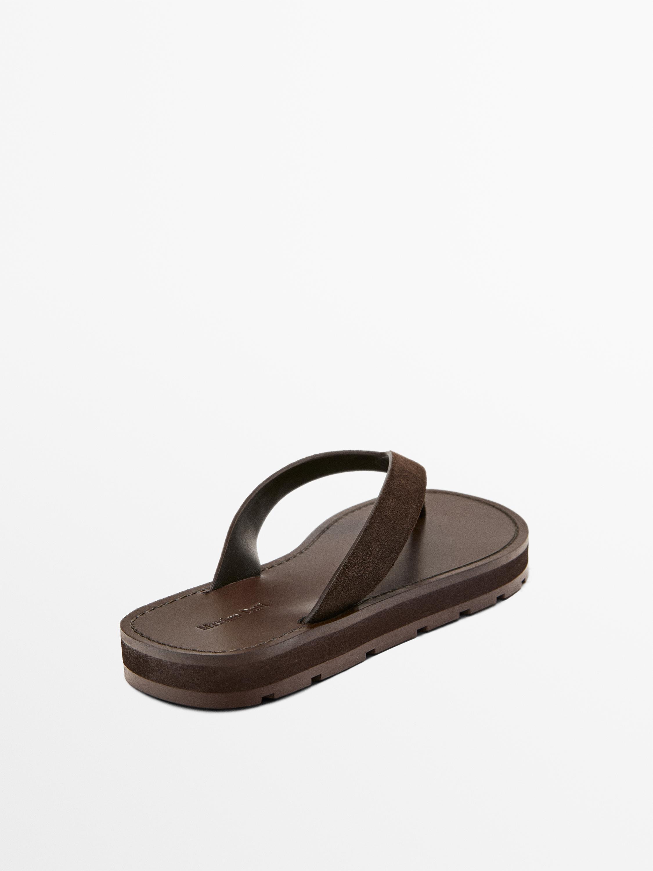 Leather toe divider sandals — BROWN