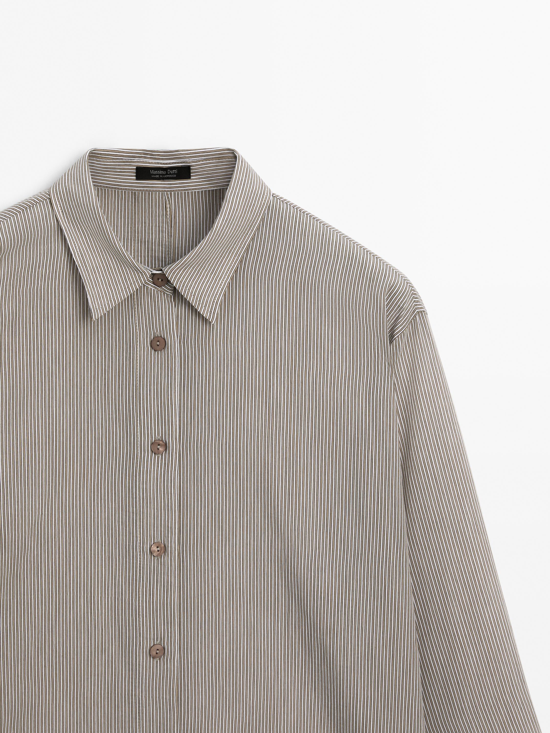 Camisa às riscas em mistura de algodão