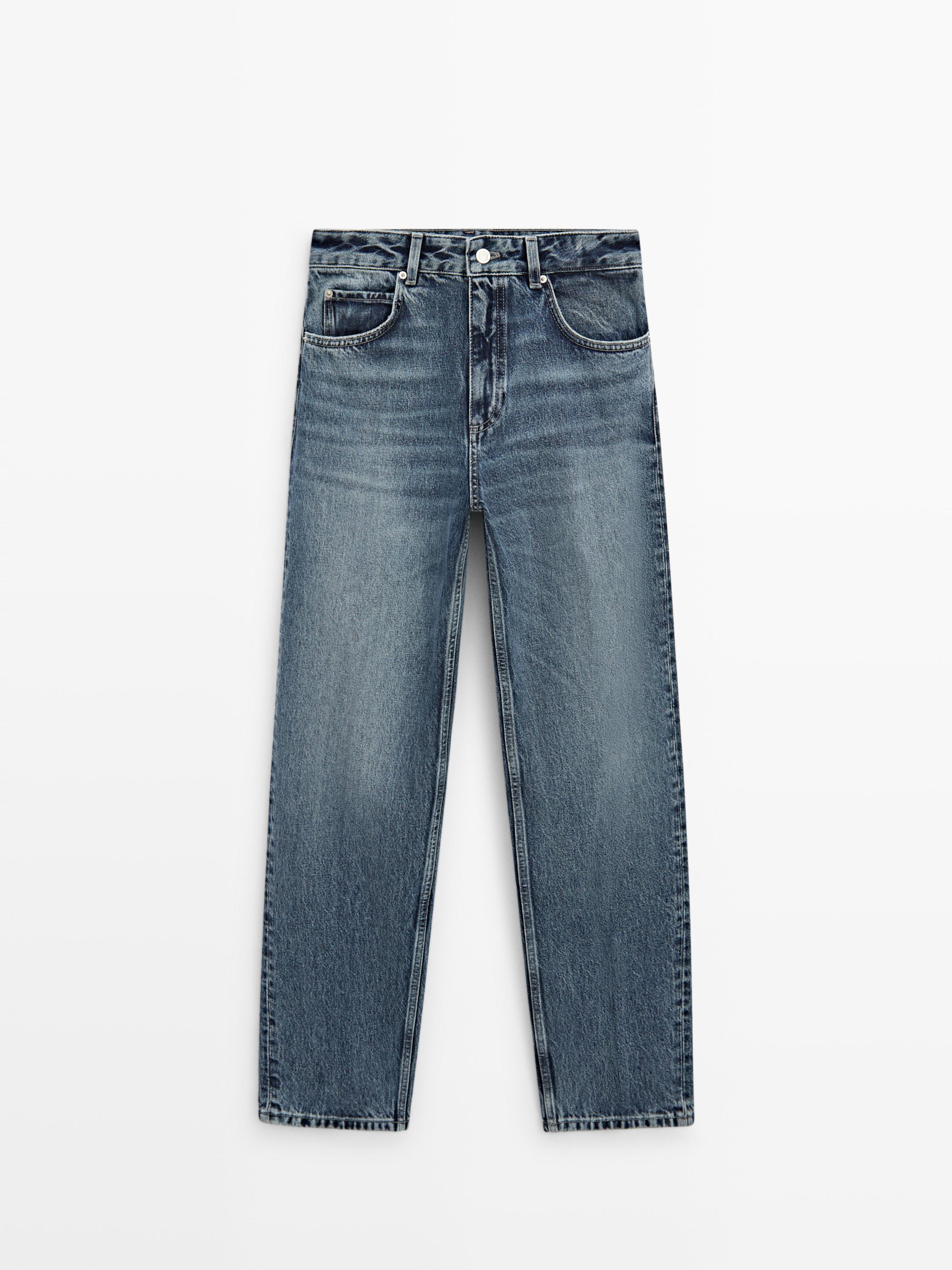 High-waist relaxed fit barrel jeans — MEDIUM BLUE