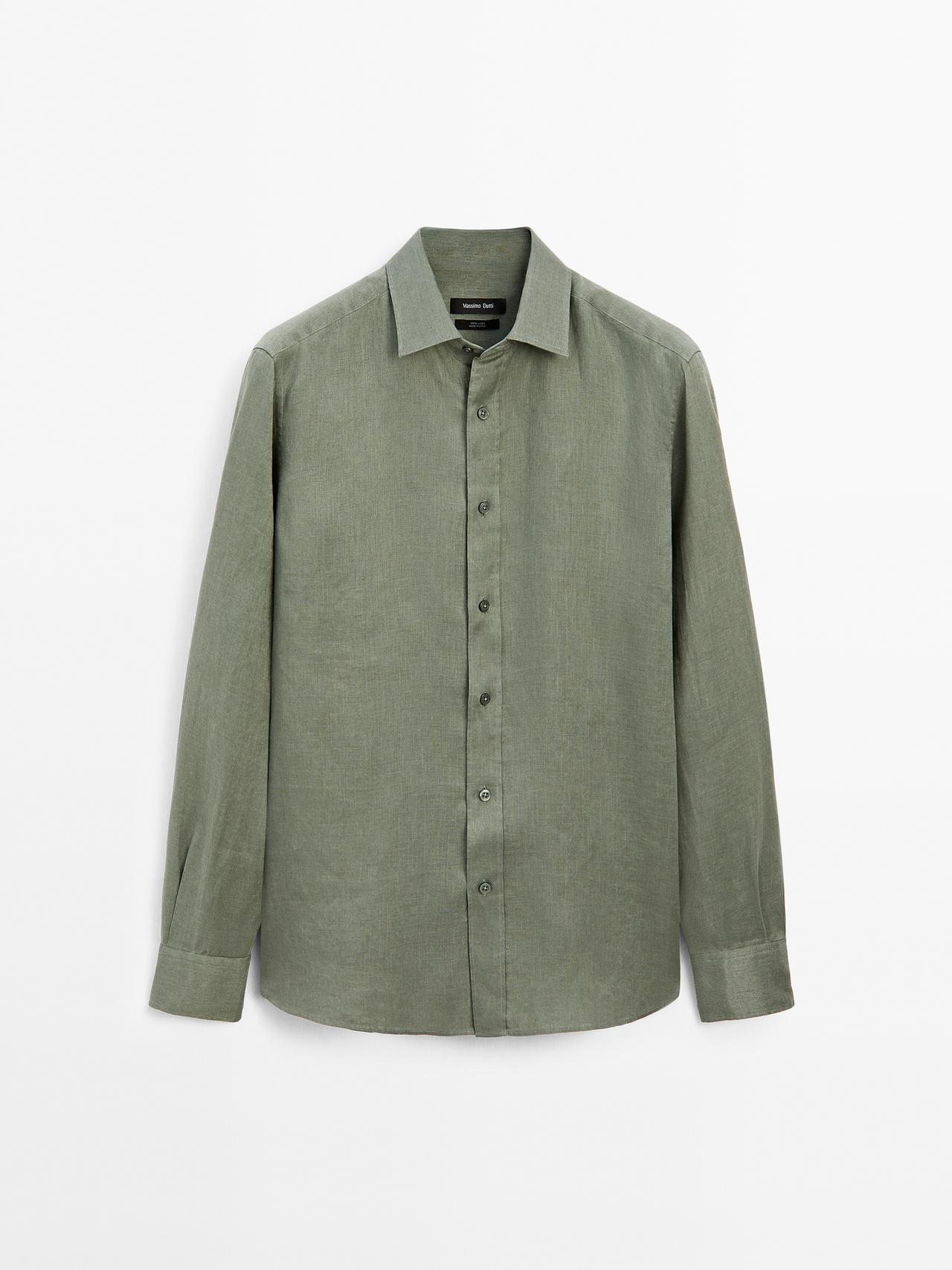 Massimo Dutti - Herre - Slim Fit Skjorte I 100% Hør - Grøn - L