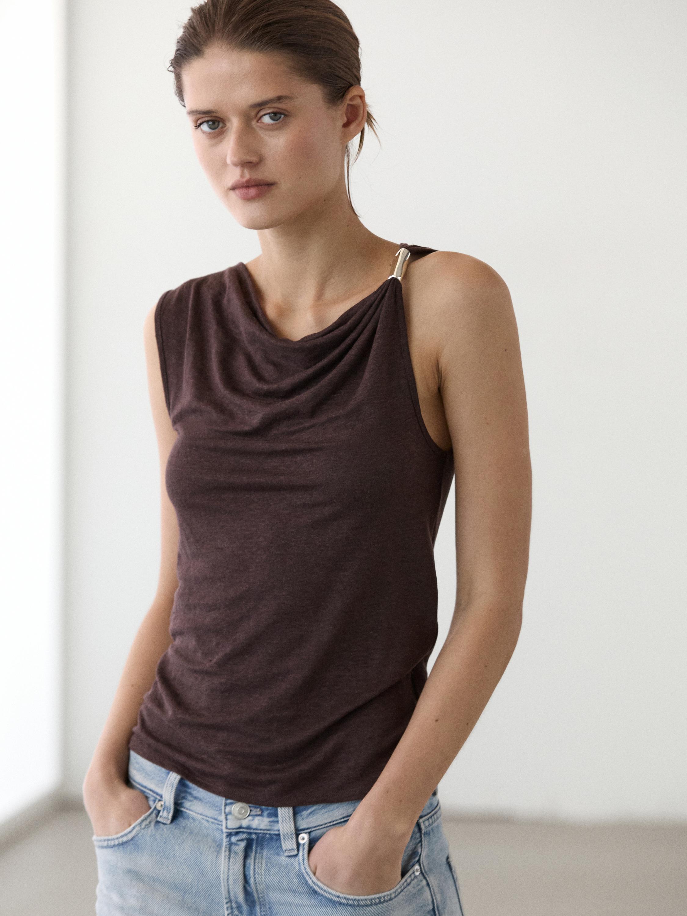 Cowl neck top with rhinestone detail