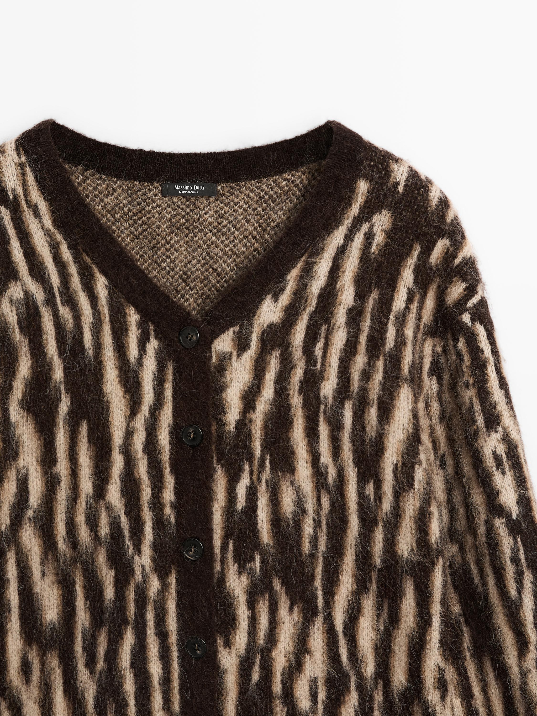 Alpaca wool blend animal print cardigan
