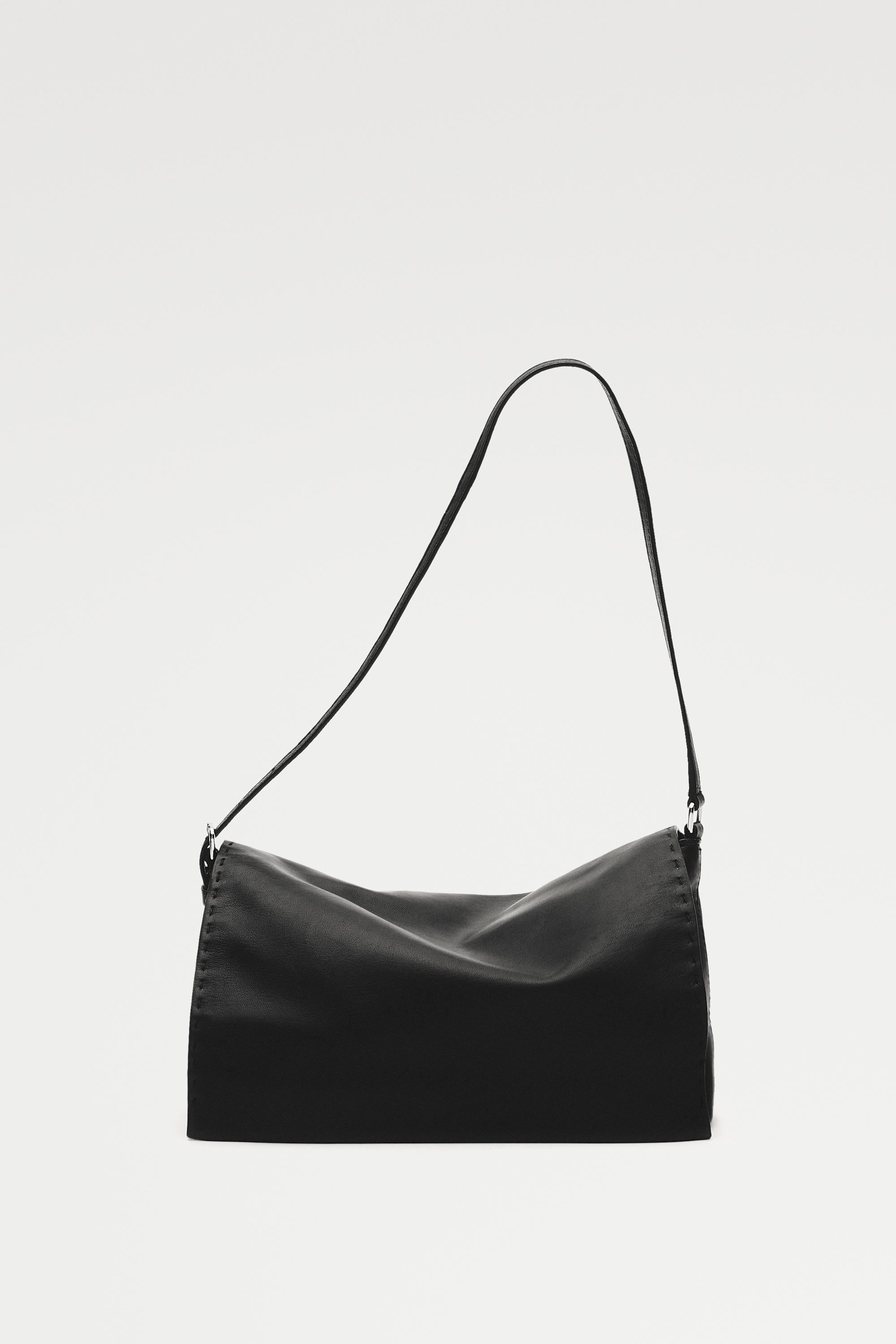 Nappa leather crossbody bag with topstitching — BLACK