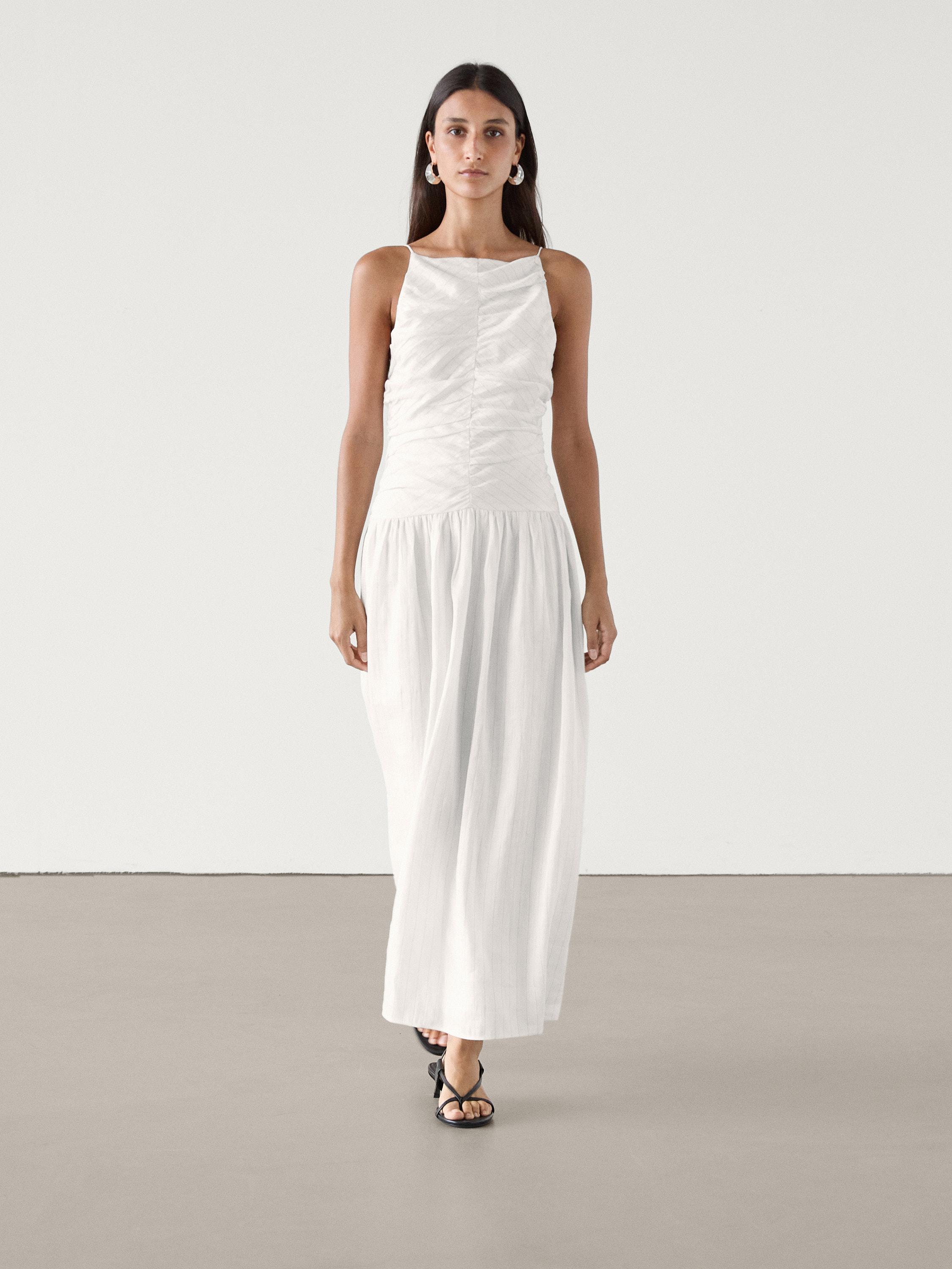 Robe midi froncée à rayures tennis